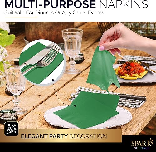 Miniatura 5 de Amcrate Paquete grande de 100 servilletas verdes para bebidas, ideal para bodas, fiestas, cumpleaños, cenas, almuerzos y cócteles (5 x 5 pulgadas)