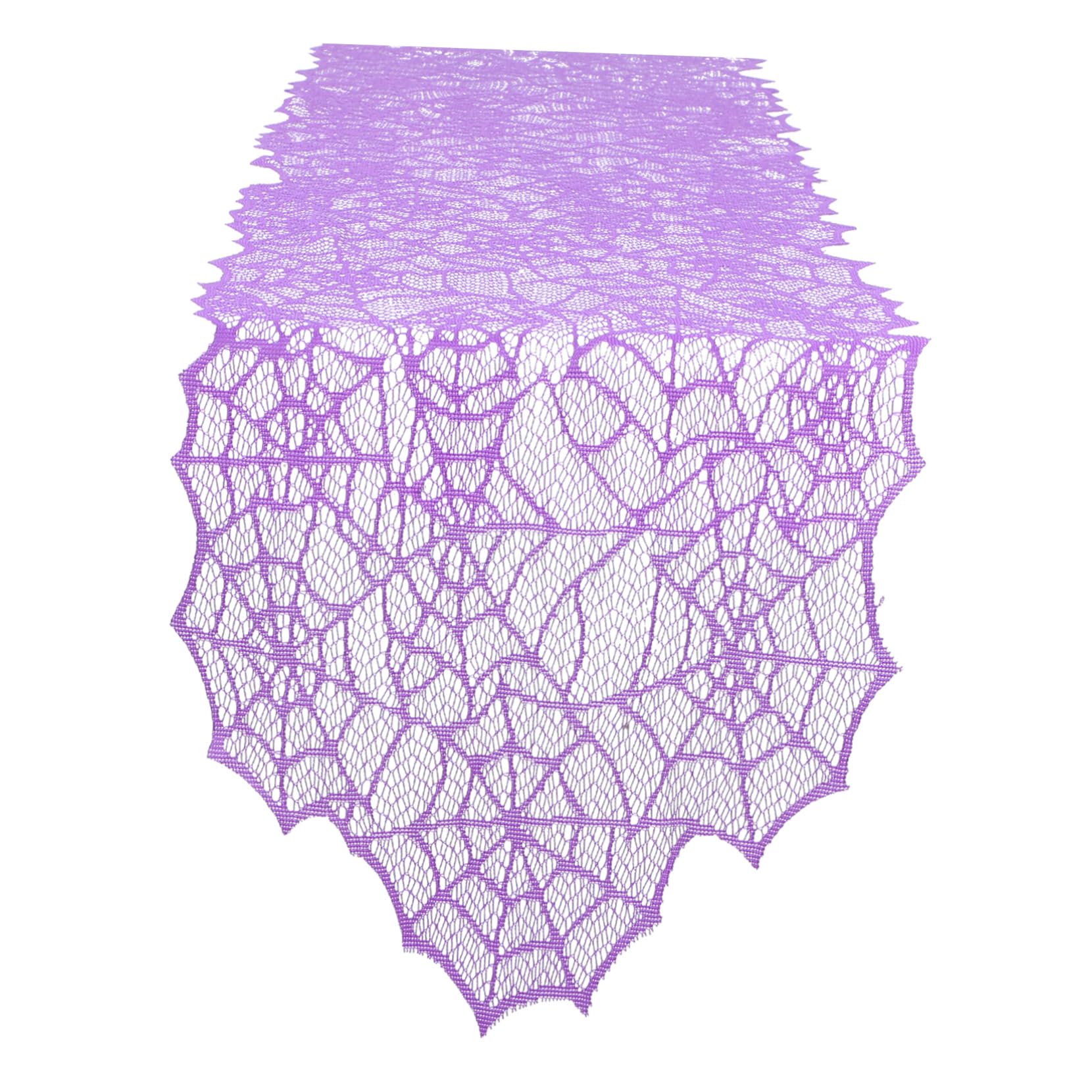 Chemin de table halloween en dentelle violette pour déco buffet de fête