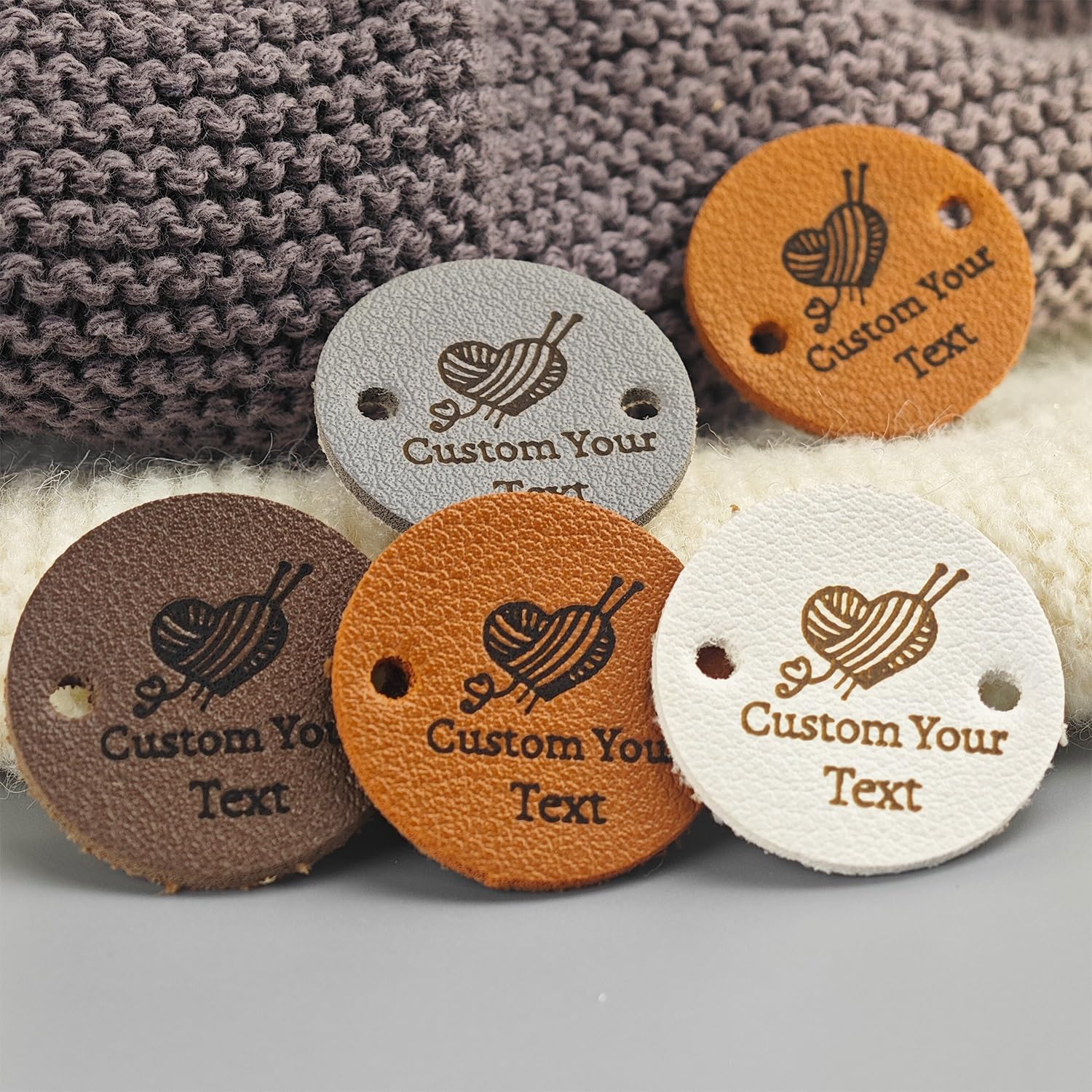 Overhypz One Color 20Pcs Personalized Round Knitting Leather Tags, Custom Leather Labels For Clothing, Sewing Accessories, Handmade Items Crochet Tags For Hats, Bags, Shoes(25X25mm)