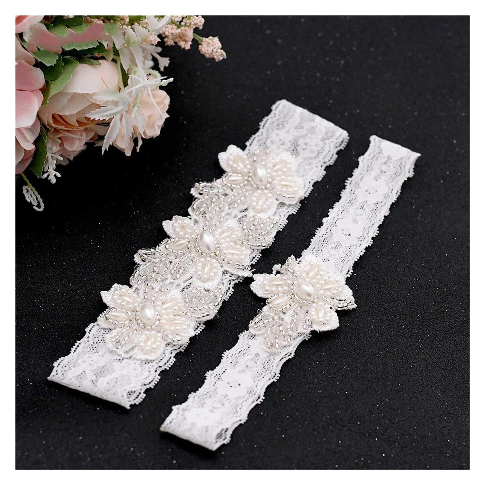 Liguero de Boda Bordado Blanco Floral Novia Sexy Muslo Encaje Pierna Lazo (Color : 1, Tamaño : Un tamaño) (1 Un tamaño) (1 Un tamaño)
