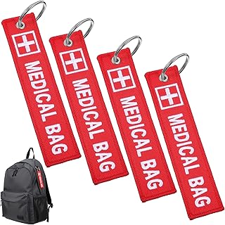 4 Pack Medical Alert Bag Tag, Double-Sided Medical Equipment Luggage Tags for Medicals Bag Respiratory Devices Diabetes Allergy Epipen Inside First Aid Tag