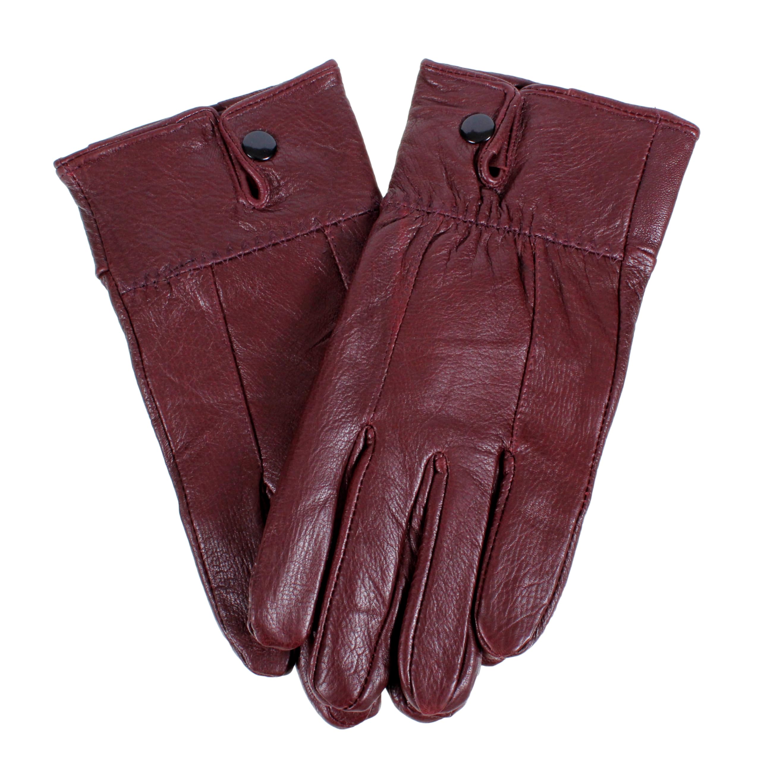 Ar Brand Est. 2021 Women's Maroon Premium Black Leather Gloves, Extra Soft Waterproof Winter Gloves, Warm Driving Gloves (, M/L)