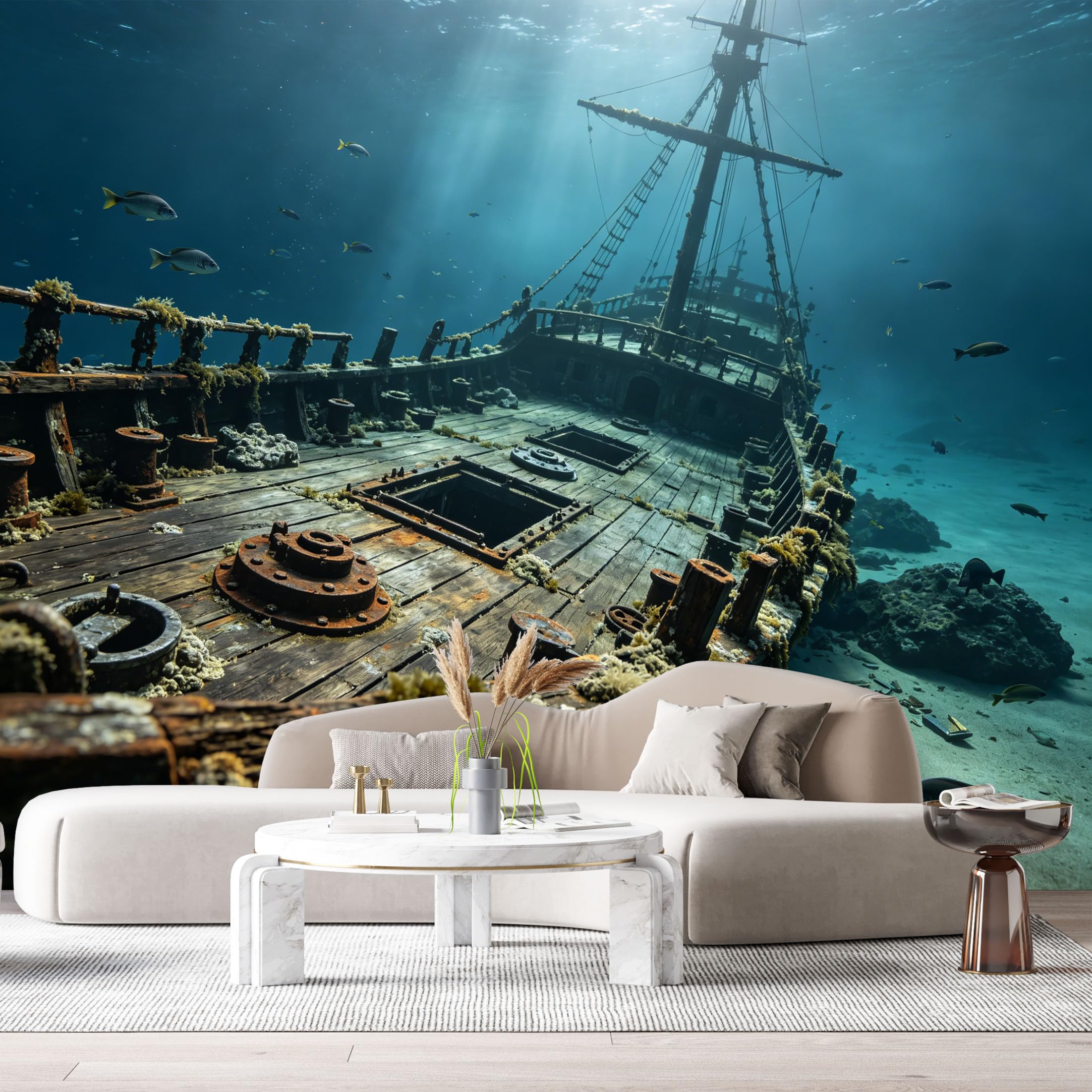 Custom Size Wall Murals Ocean Marine 3D Sunken Ship Deep Sea Underwater Wreck SelfAdhesiveWall Fabric Removable Wallpaper Wall Decor for Living Room Bedroom Bathroom