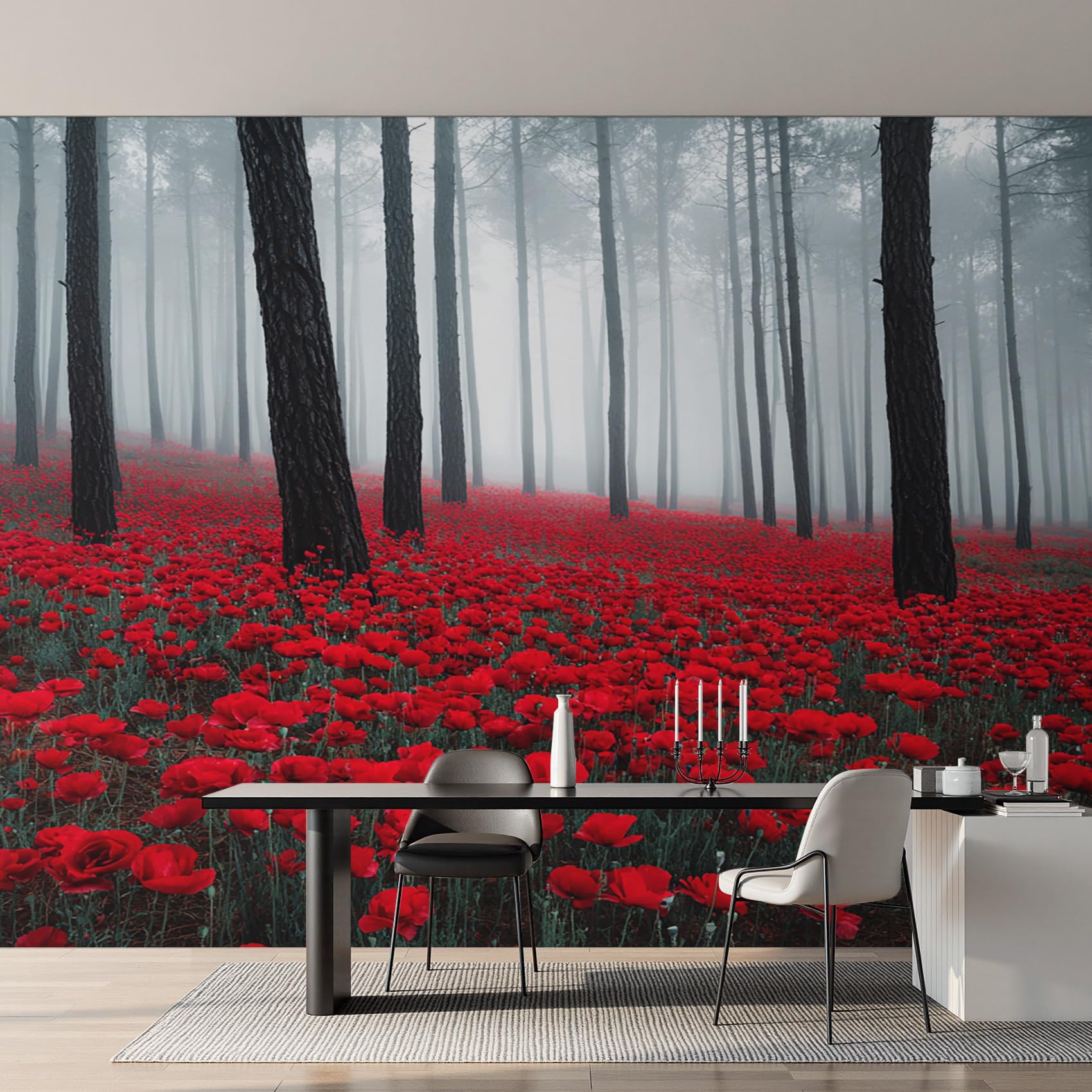 Papier peint coquelicot rouge fond pour chambre fresque murale salon D&O178