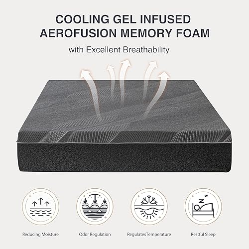 Miniatura 5 de Colchón King de espuma viscoelástica de carbón de 10 pulgadas en una caja, certificado CertiPUR-US sin fibra de vidrio, colchón doble de gel,