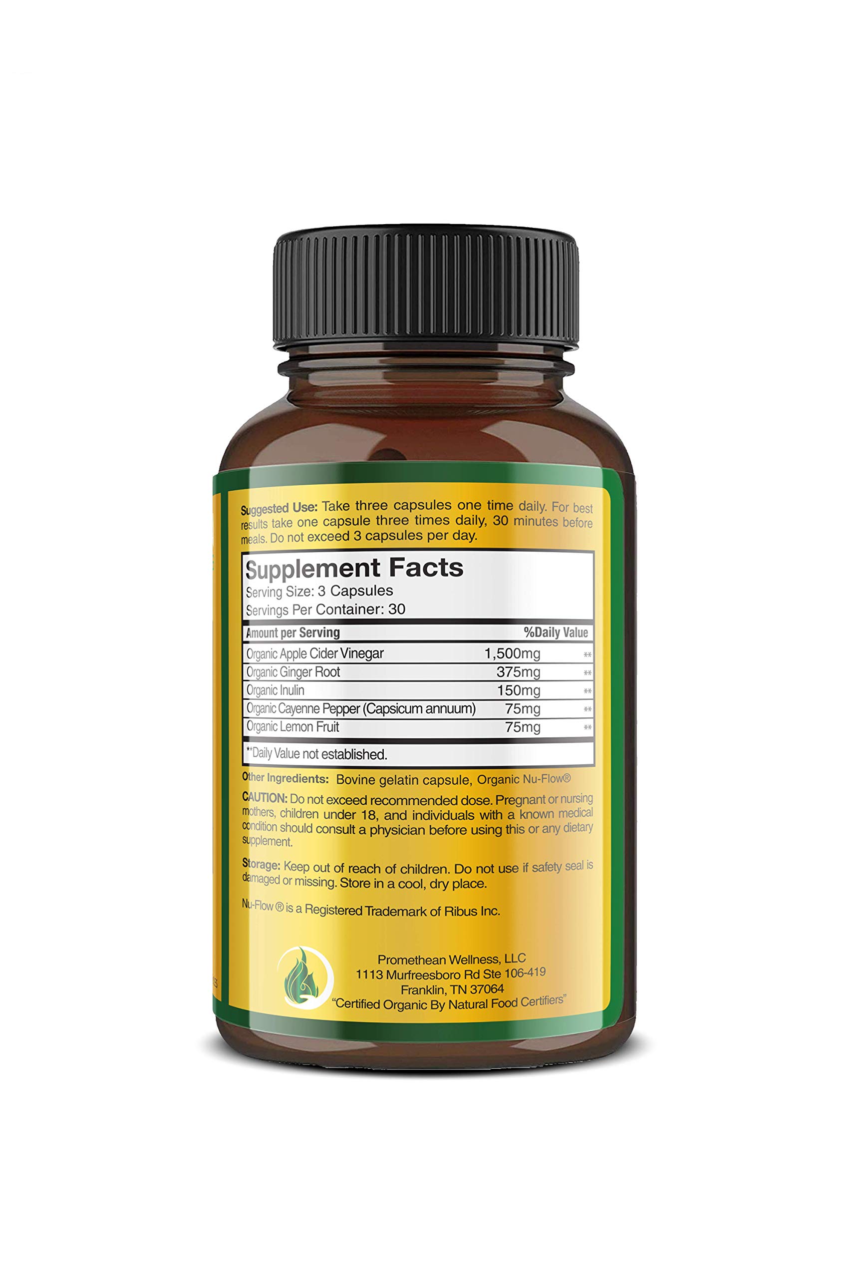 Certified Organic Apple Cider Vinegar Capsules Pro with Mother Acv