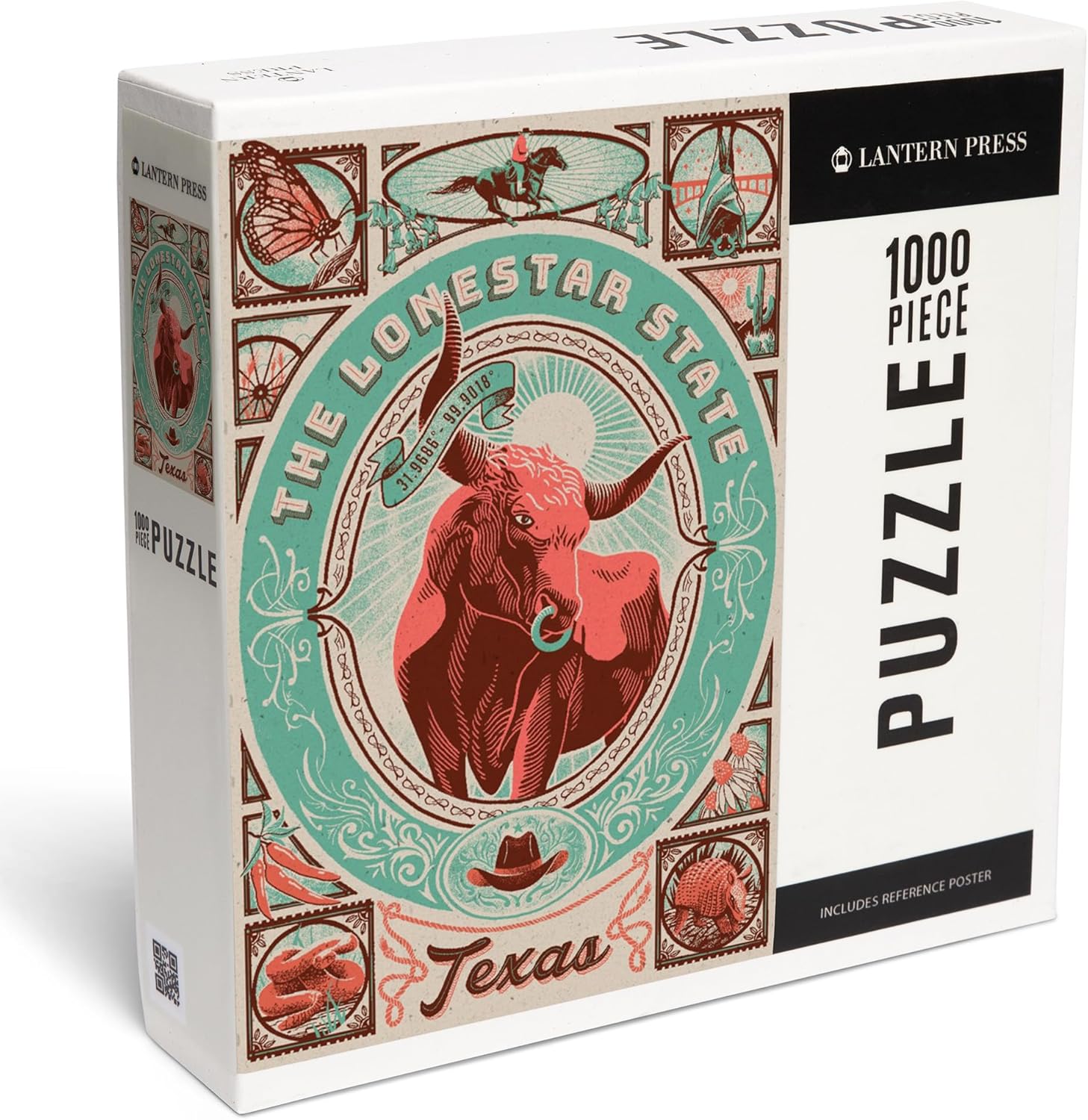 "Lantern Press Texas, Woodcut Menagerie Series, The Lone Star State, 1000 Piece Jigsaw Puzzle for Adults, Made in USA with Reference Poster"
