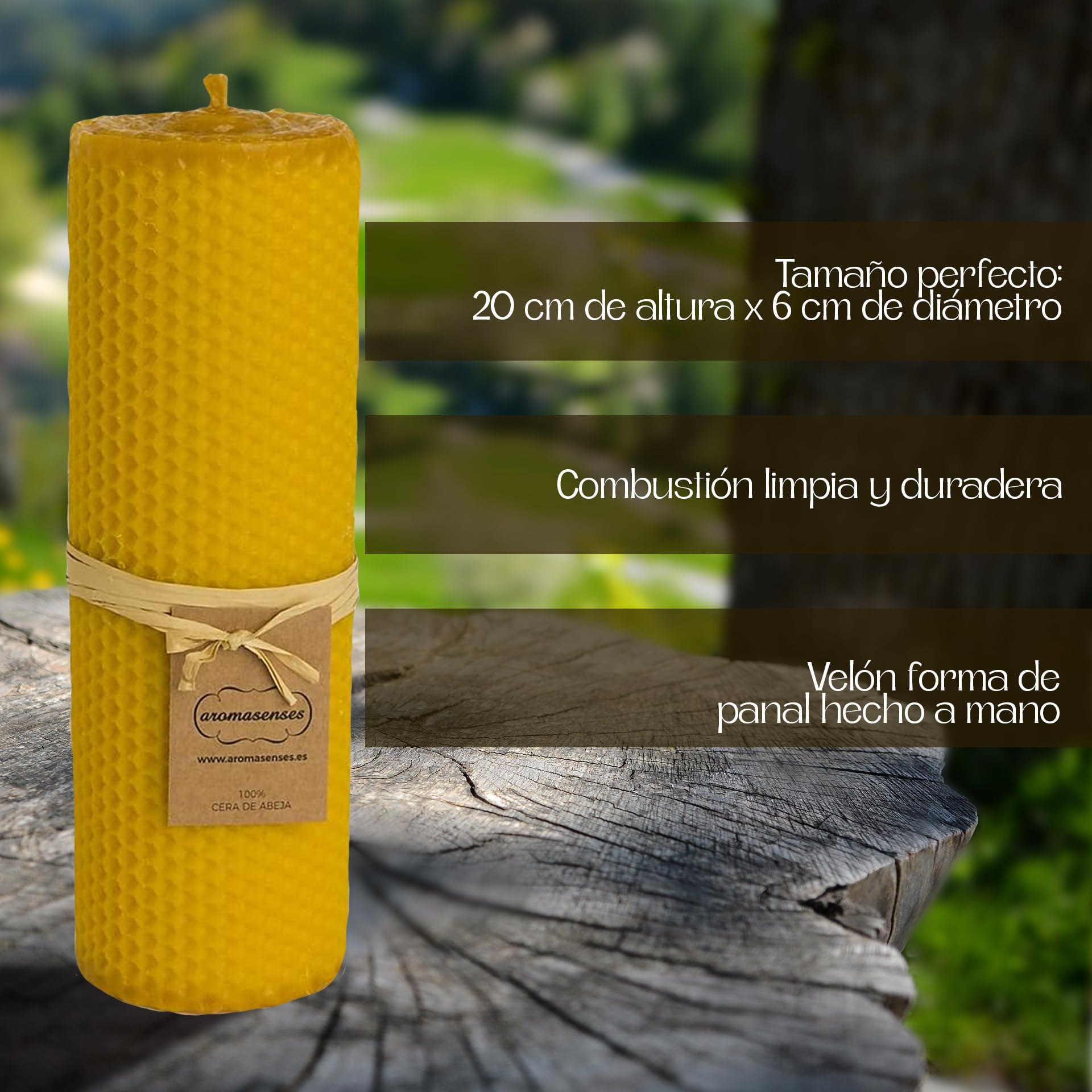 Aromasenses Velas de Cera Virgen | Forma de Panal de Abejas | Hechas a Mano | Sin Tóxicos | Auténtica Cera de Abejas Natural |Estilo Artesanal | Para Crear Ambiente Relajante | Velon 6 cm x 20 cm