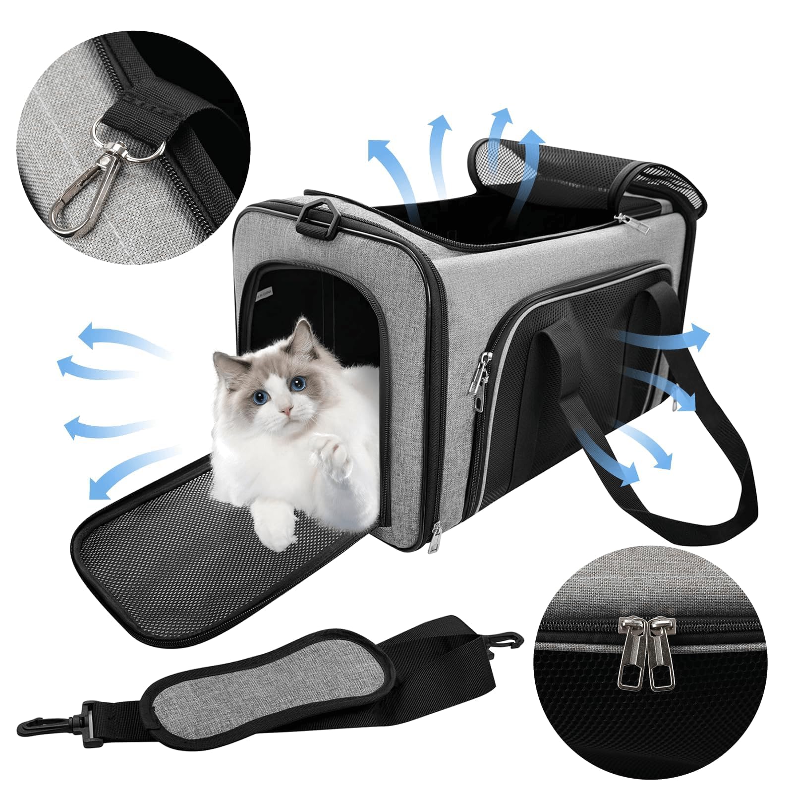 CareCooo Soft Cat Carrier Bag, Foldable Pet Carrier with Shoulder Strap, Airline Approved Hand-Carry Cat Travel Carrier - Image 3