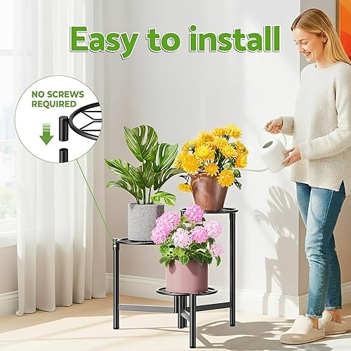 Miniatura 6 de Soporte escalonado para plantas al aire libre de 3 niveles para interiores, estante de flores de metal para múltiples plantas, soportes altos de