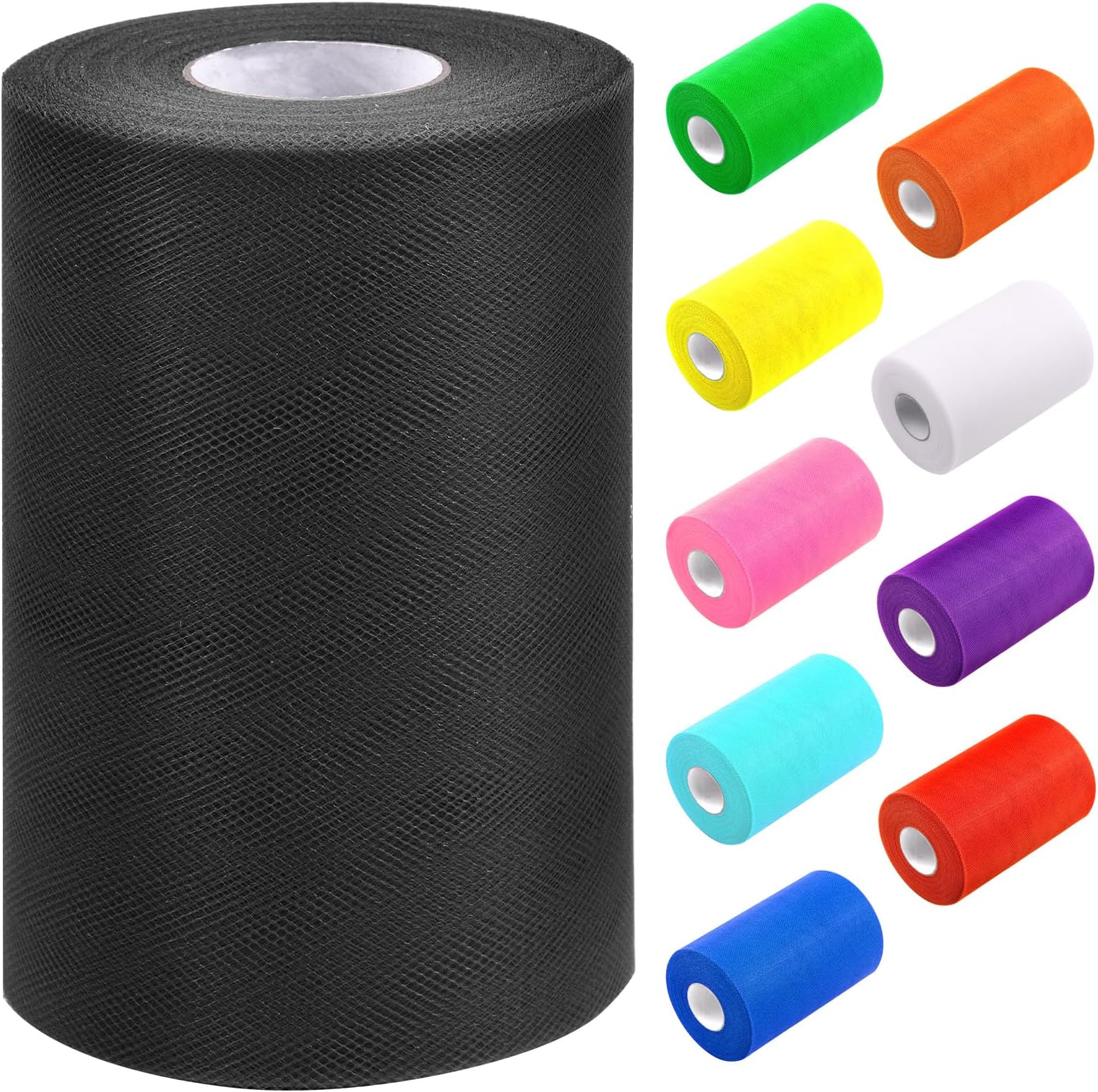 Tanstic 1Pc Black Tulle Fabric Roll, 6 Inch x 100 Yards Tulle Ribbon Fabric Spool Fabric Tulle Roll for DIY Tutu Bow, Birthday Party Wedding Decorations