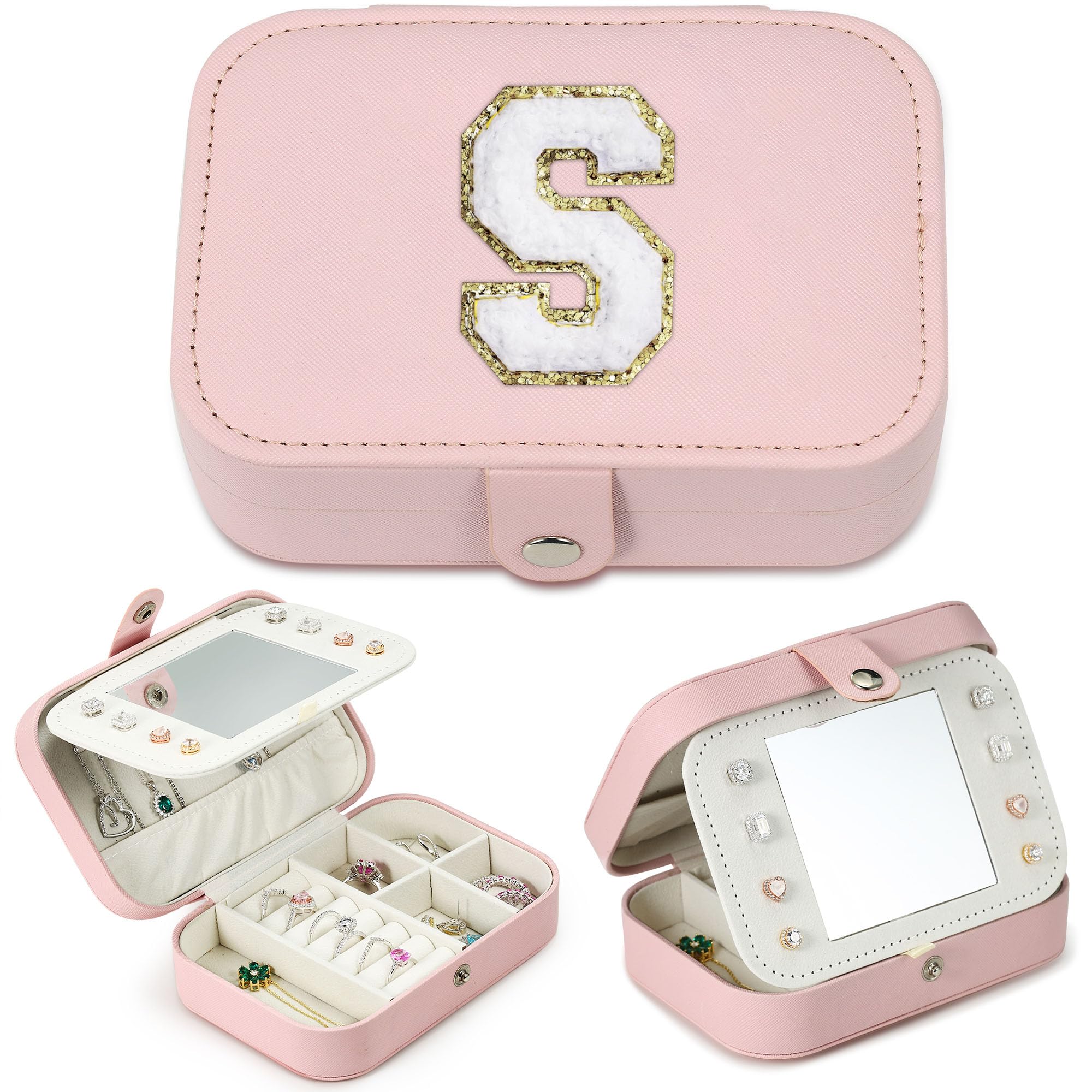Parima Wedding Gifts for Women, Travel Jewelry Box, Bridal Shower Gifts, Bridesmaid Gifts for Wedding Day Bride Gifts, Bridesmaid Proposal Gifts, Wedding Gifts, Travel Jewelry Case - Letter S, Pink