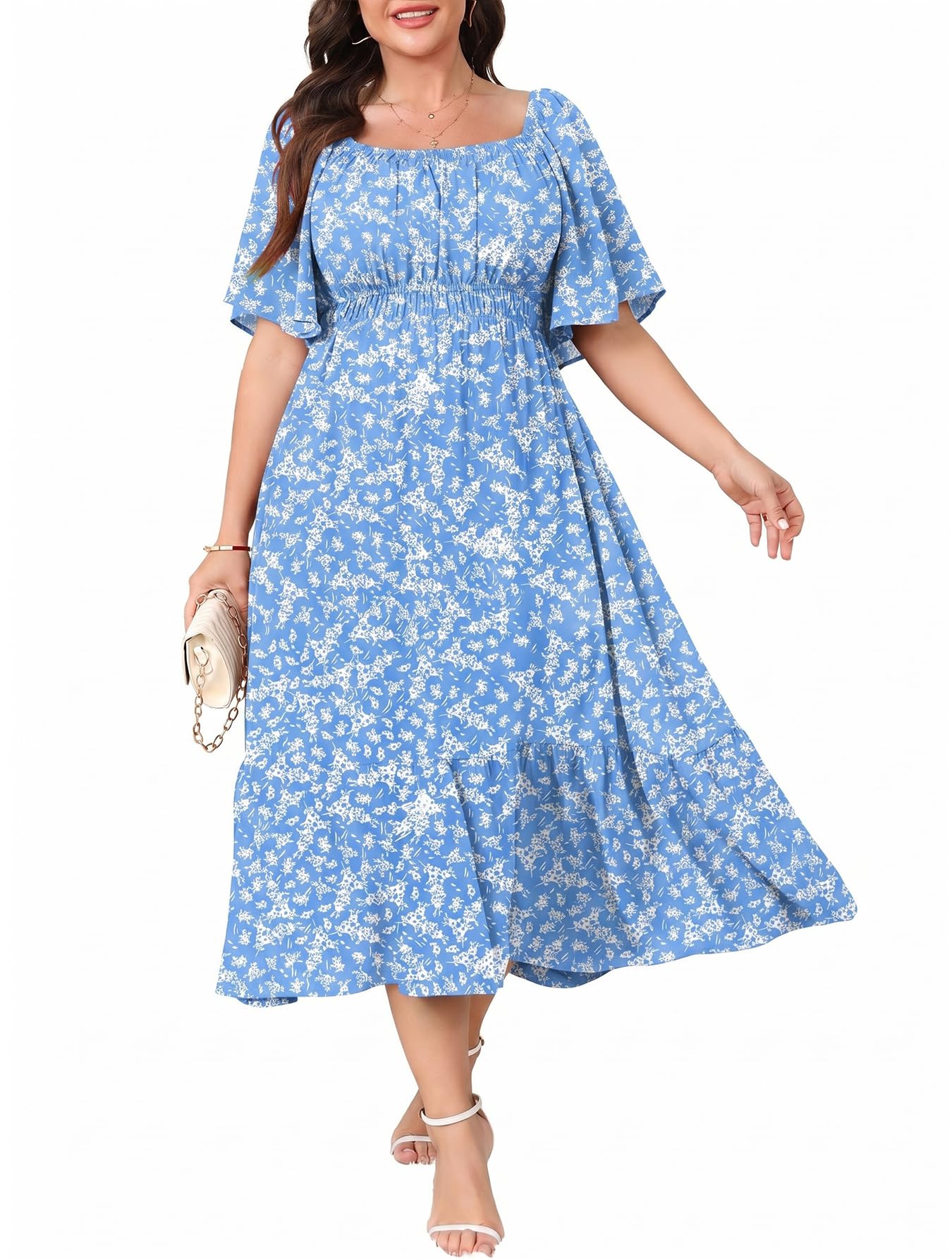 CICIDUDU Plus Size Smocked Casual Summer Maxi Dresses for Curvy Women
