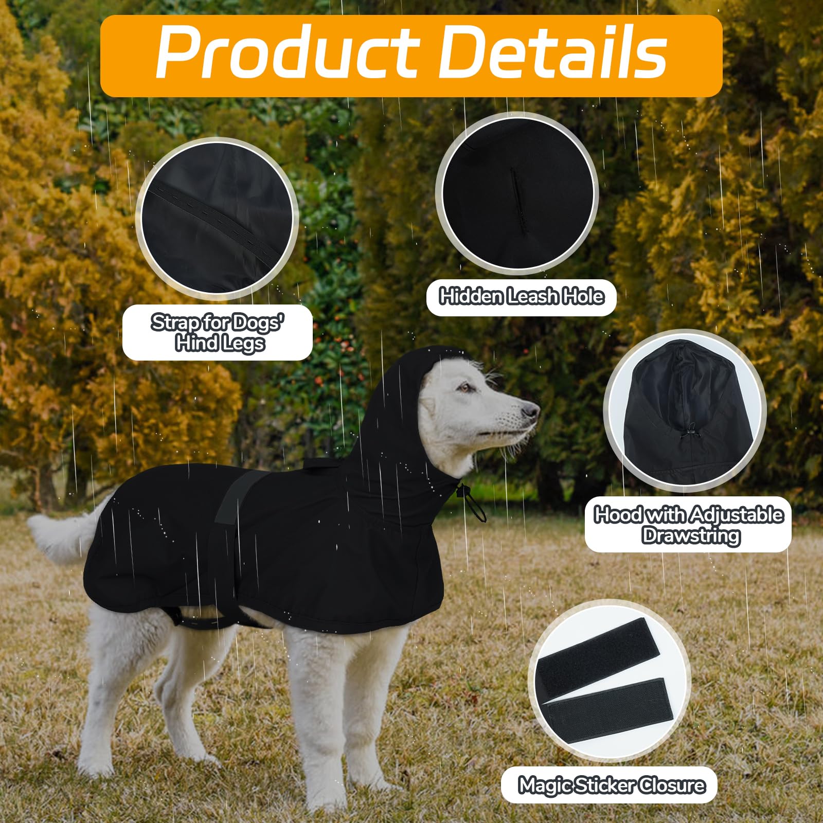 Lelepet Dog Raincoat, Waterproof Rain Coat for Large Dogs Windproof Poncho with Adjustable Rear Legs Straps - Image 2