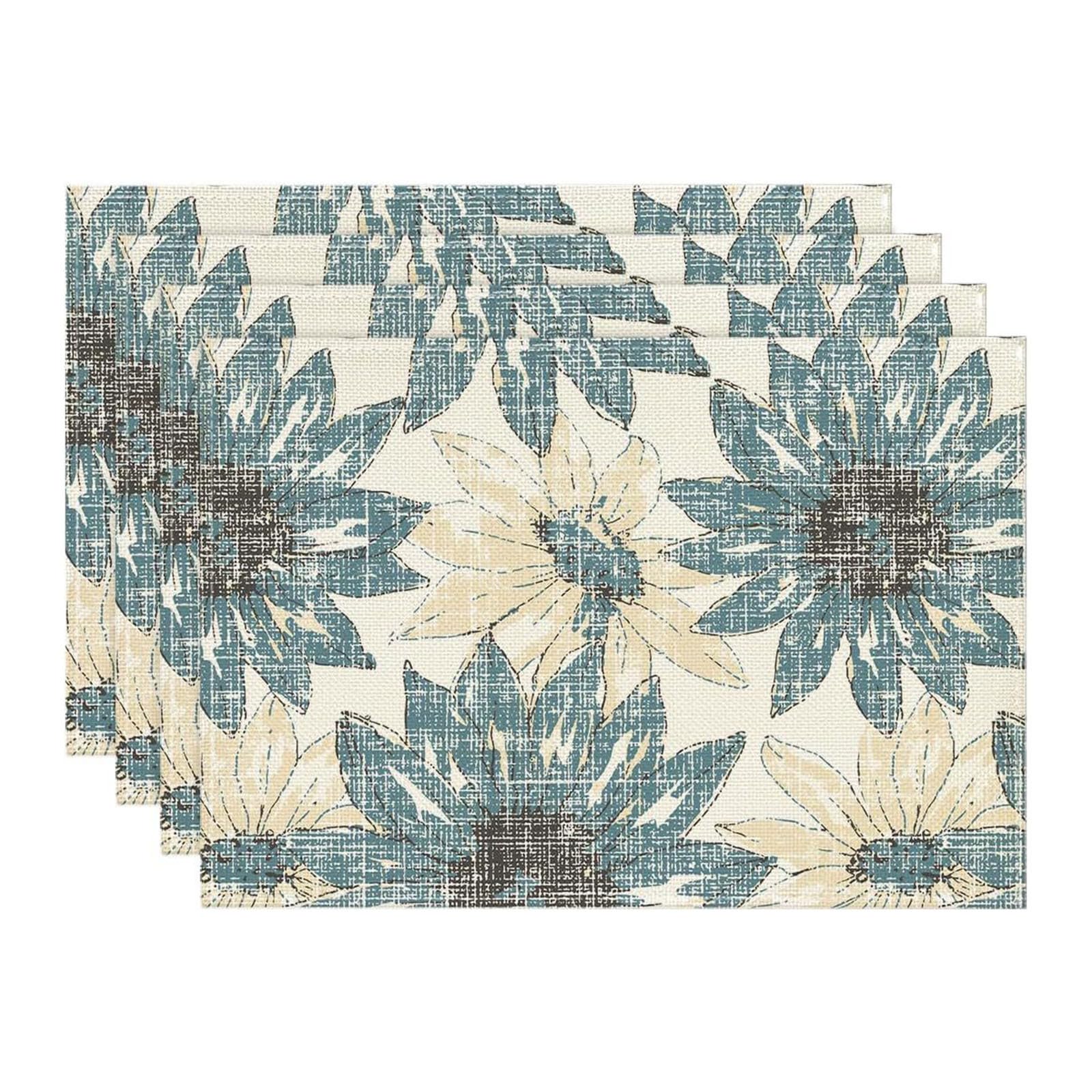 Treer Placemats Set of 2/4/6/8, Place Mats for Table Washable Stain Resistant 30x45cm Table Mats Dinner Table Decorations Green Plant for Restaurant Kitchen Dining Wedding Decor (Graffiti,4 pcs)