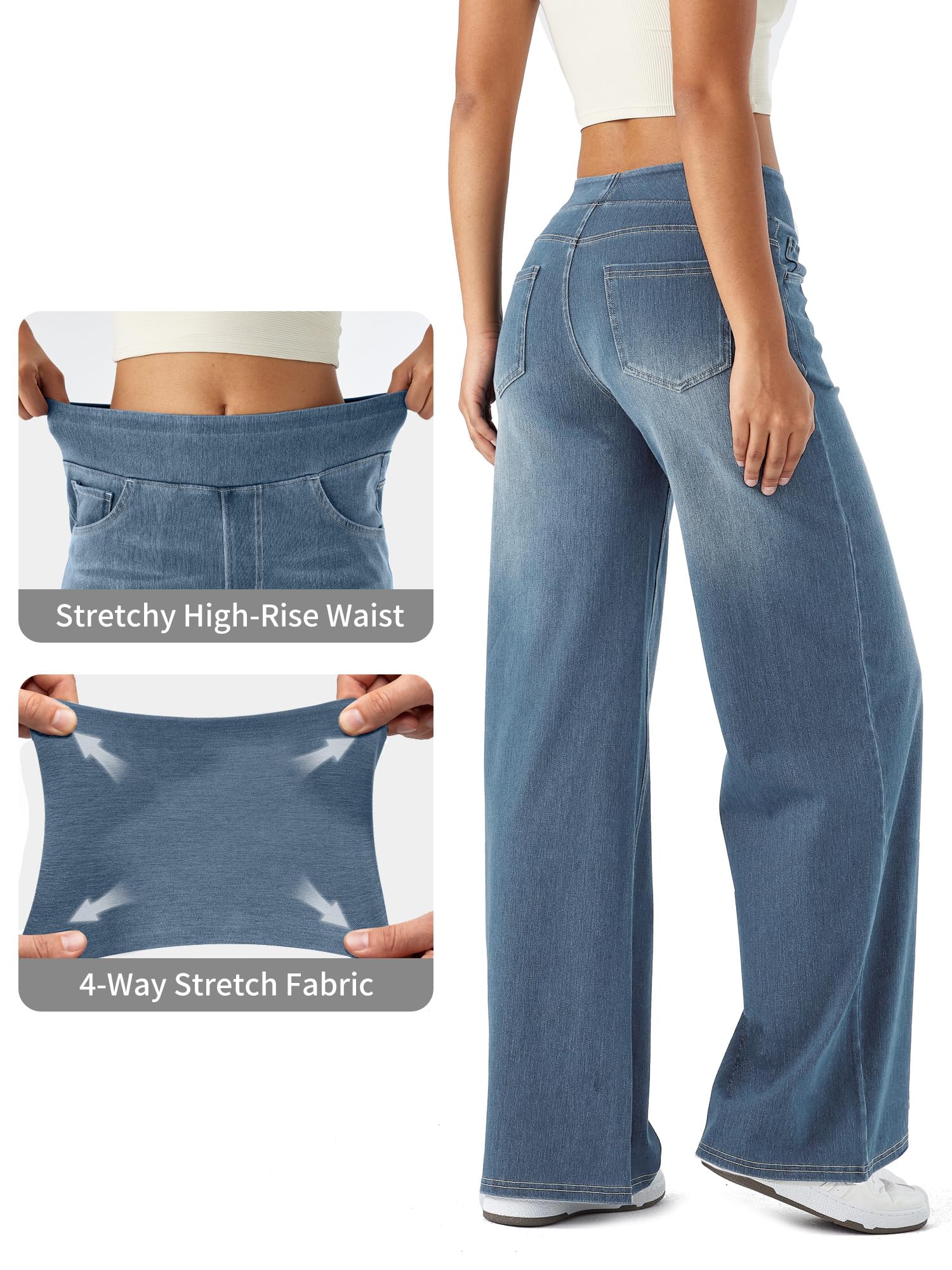 LaiEr Jeans de piernas Anchas para Mujeres,Cintura Alto,piernas Rectas,Ajuste Relajado,Jeans Casuales Muy elásticos,adecuados para Yoga,Fitness,Deportes Casuales.