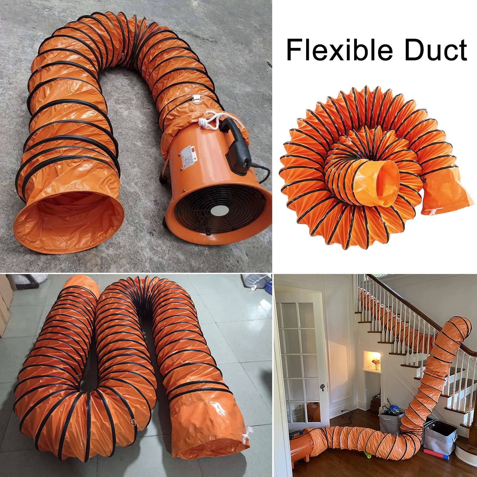 Conducto Flexible de PVC de 8" a 24" para Ventilador de Aire, 16,5 pies a 33 pies, Manguera de conducto HVAC retráctil con Anillo en D, Impermeable y Retardante, Manguera de ventilación par