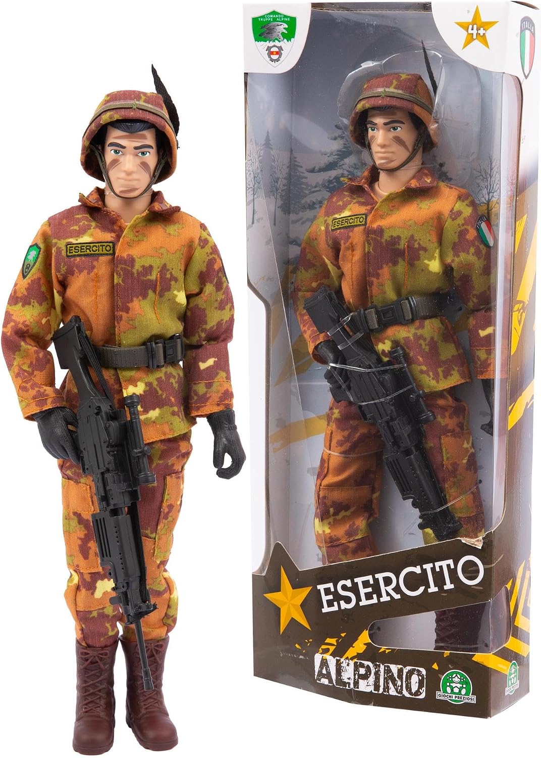 Giochi Preziosi Italian Army, Alpine Action Hero, Height 30 cm, 30 Articulating Points, Detailed Uniform, Italian Army Toy Soldier, 4 Collectible Models