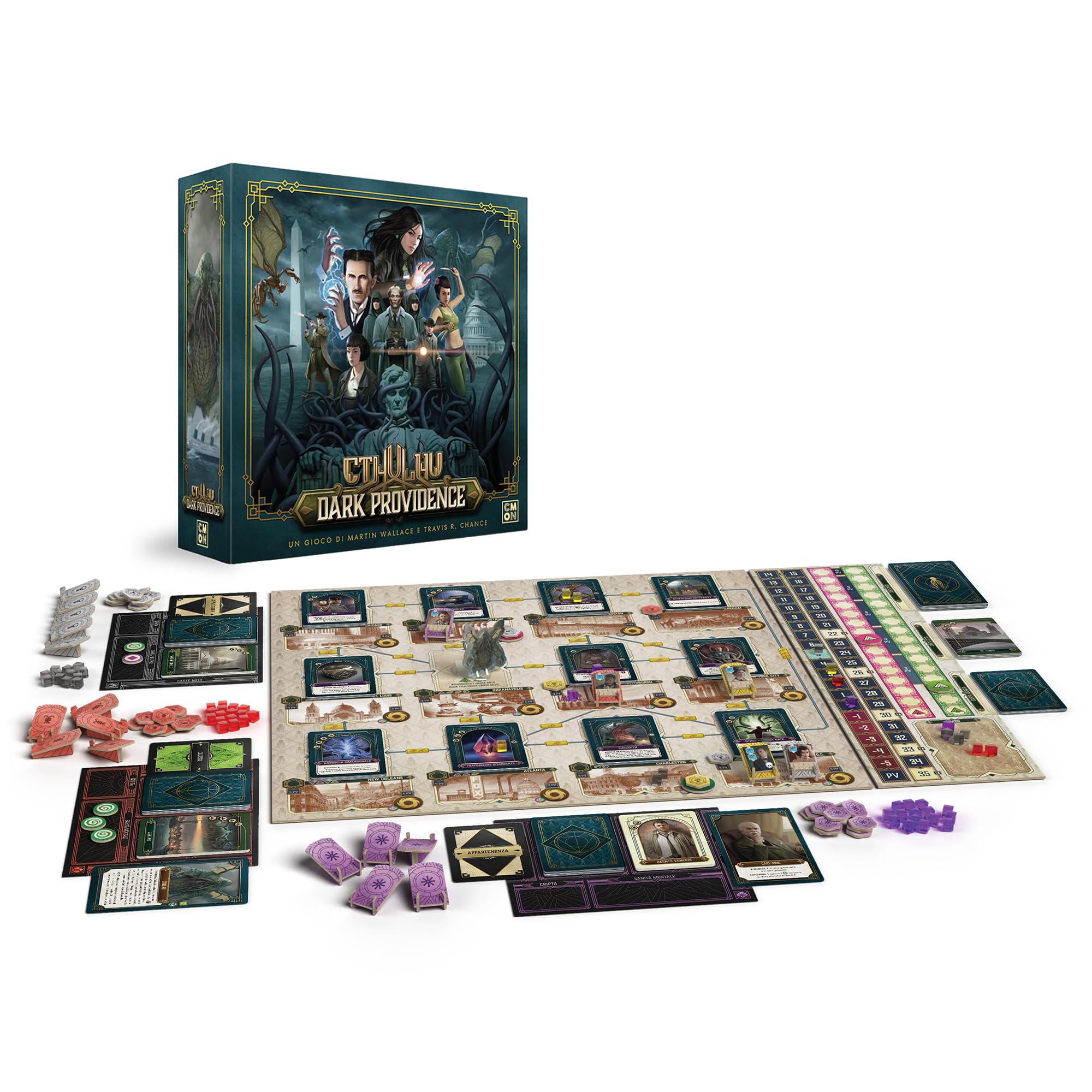 Asmodee – Cthulhu: Dark Providence – Revela la Oscura conspiración Entre Estrategia y Misterio – Juego de Mesa competitivo de Cartas y Control – 1-4 Jugadores – 14+ años – Edición en Italiano