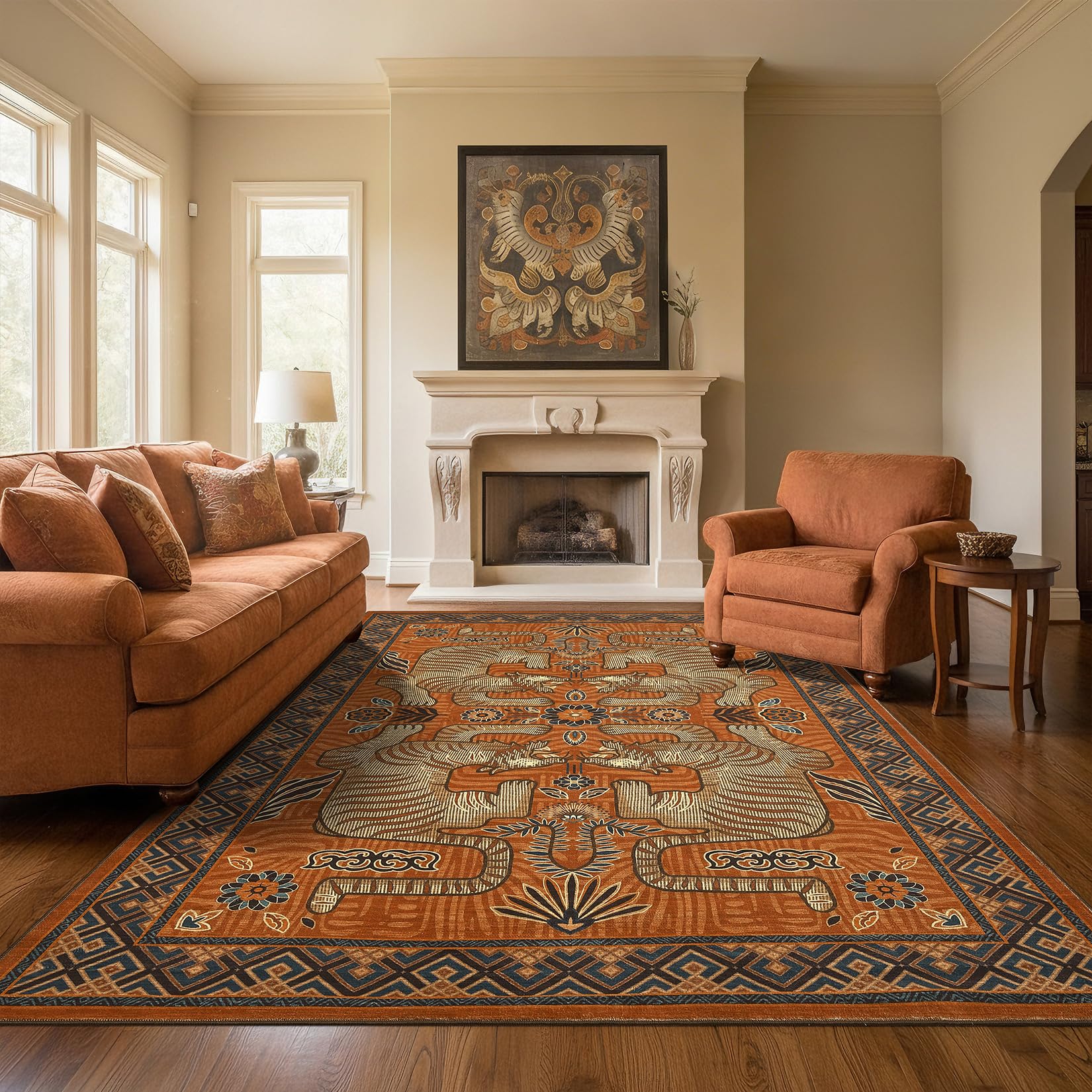 Photo 1 of GarveeHome Large Tibetan Tiger Area Rugs 9x12 for Living Room, Boho Tribal Terracotta Washable Rug Soft Non Slip Vintage Mat Indoor Carpet for Bedroom Dining Room Playroom Nursery Decor