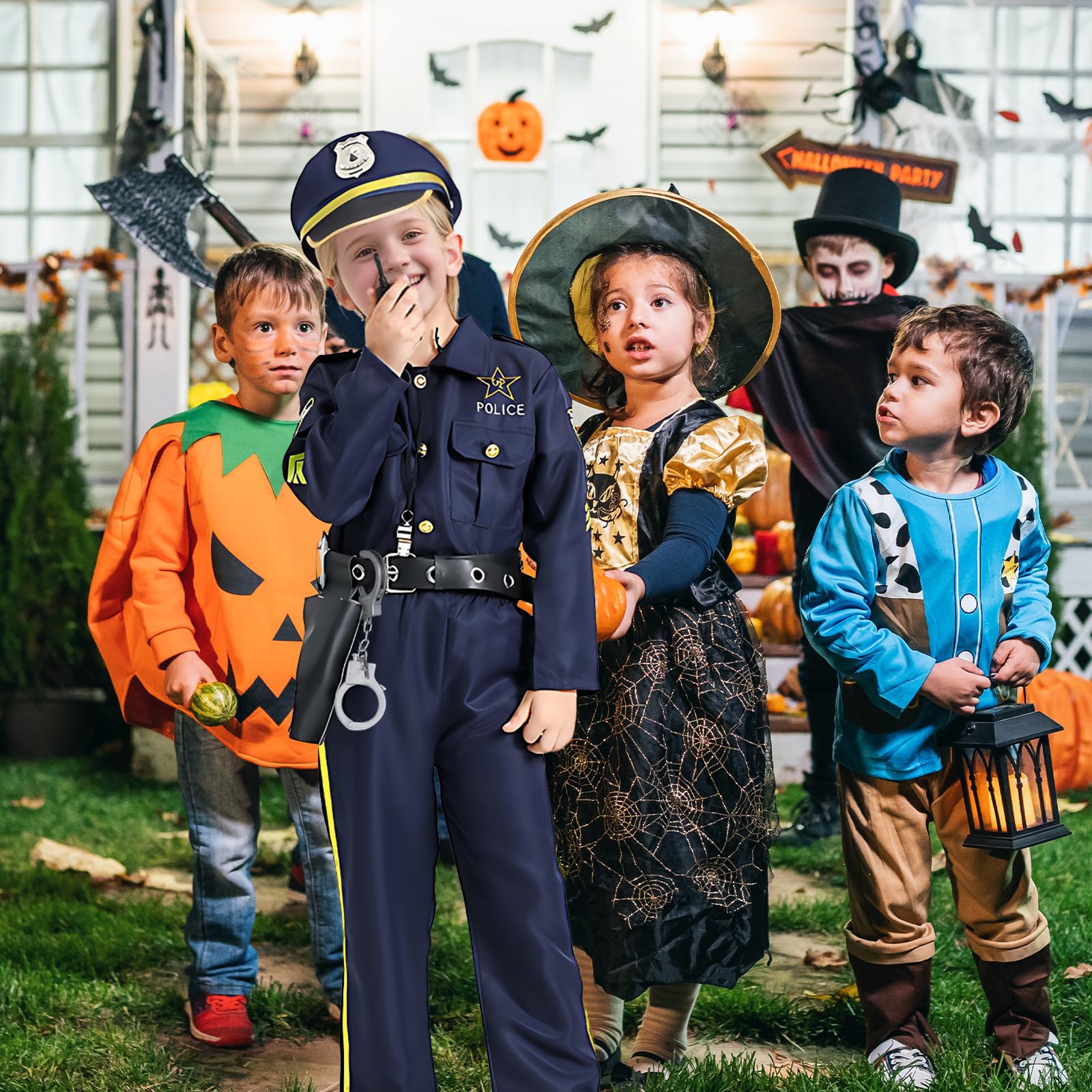 Makoike Police Costume Kids Police Officer Uniform with Accessories Halloween Costume Cosplay Props Christmas Gifts - Image 4