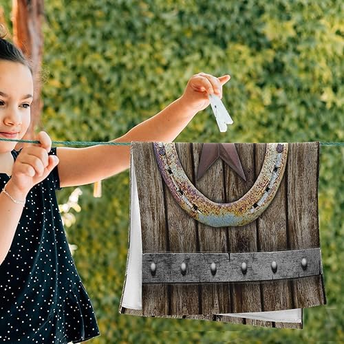 Miniatura 4 de Juego de 2 toallas de mano rústicas de Texas Star, de herradura oxidada, color marrón occidental, toallas de mano decorativas de granja para baño,