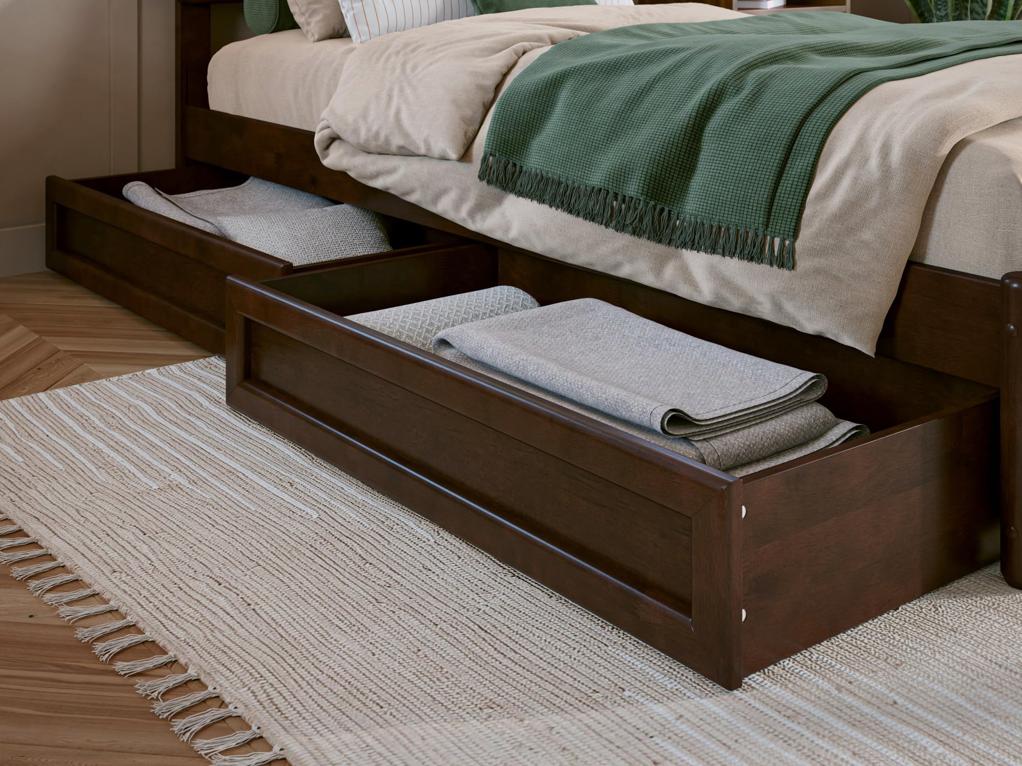 AFI, Mid-Century Modern Under Bed Storage Drawers, Queen/King/Twin XL, Walnut