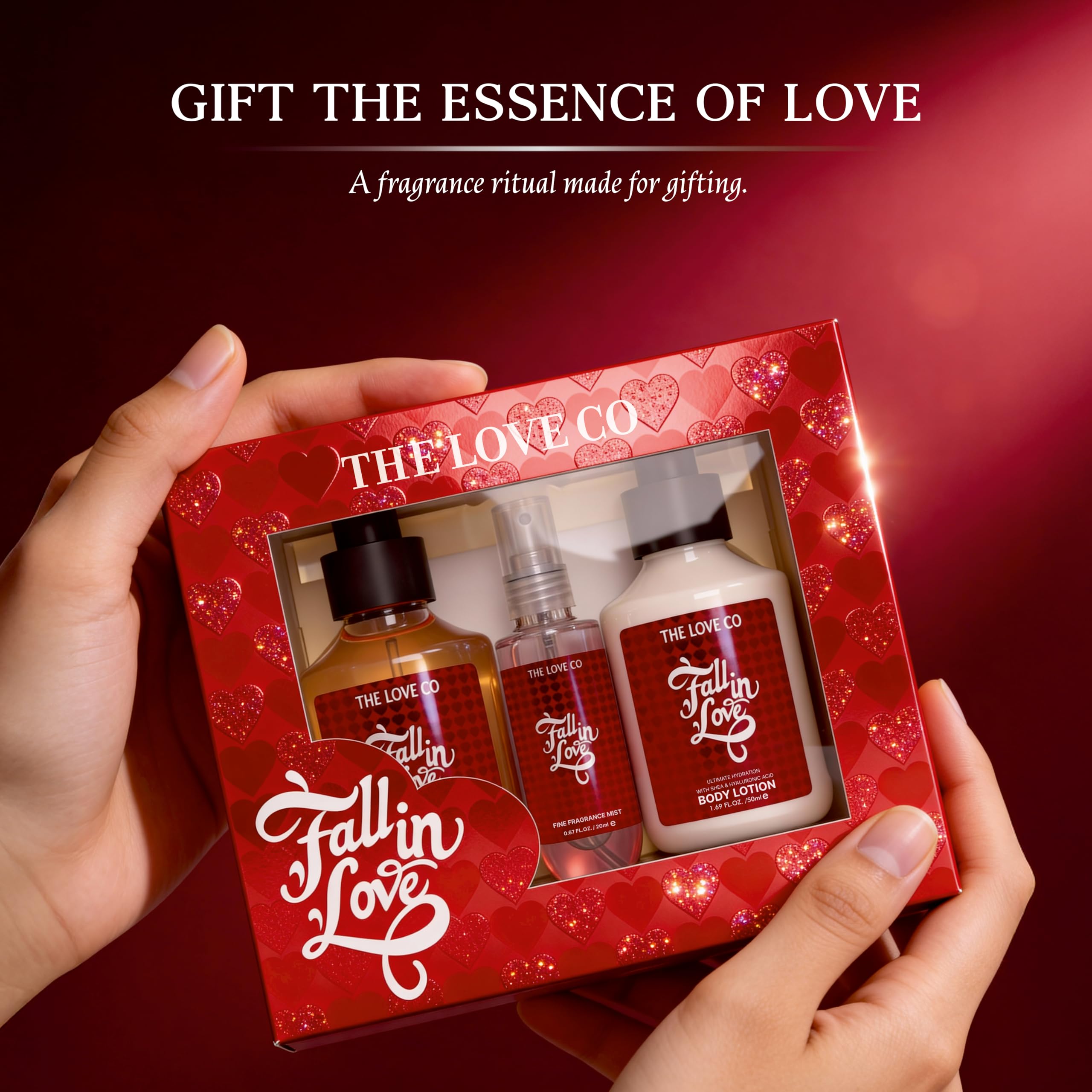 THE LOVE CO. Fall in Love Gift Set for Women | Body Wash, Body Lotion & Body Mist | Bath & Body Care Pampering Hamper Pack of 3 | Birthday, Anniversary Gifts | Self Care Kit 3