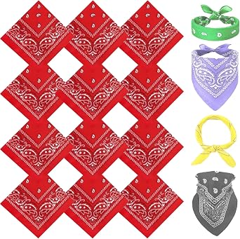12 Pcs Bandanas Headband Cowboy Scarf Handkerchief for Women Men, Multi-Purpose Face Mask Cover Bulk for Party
