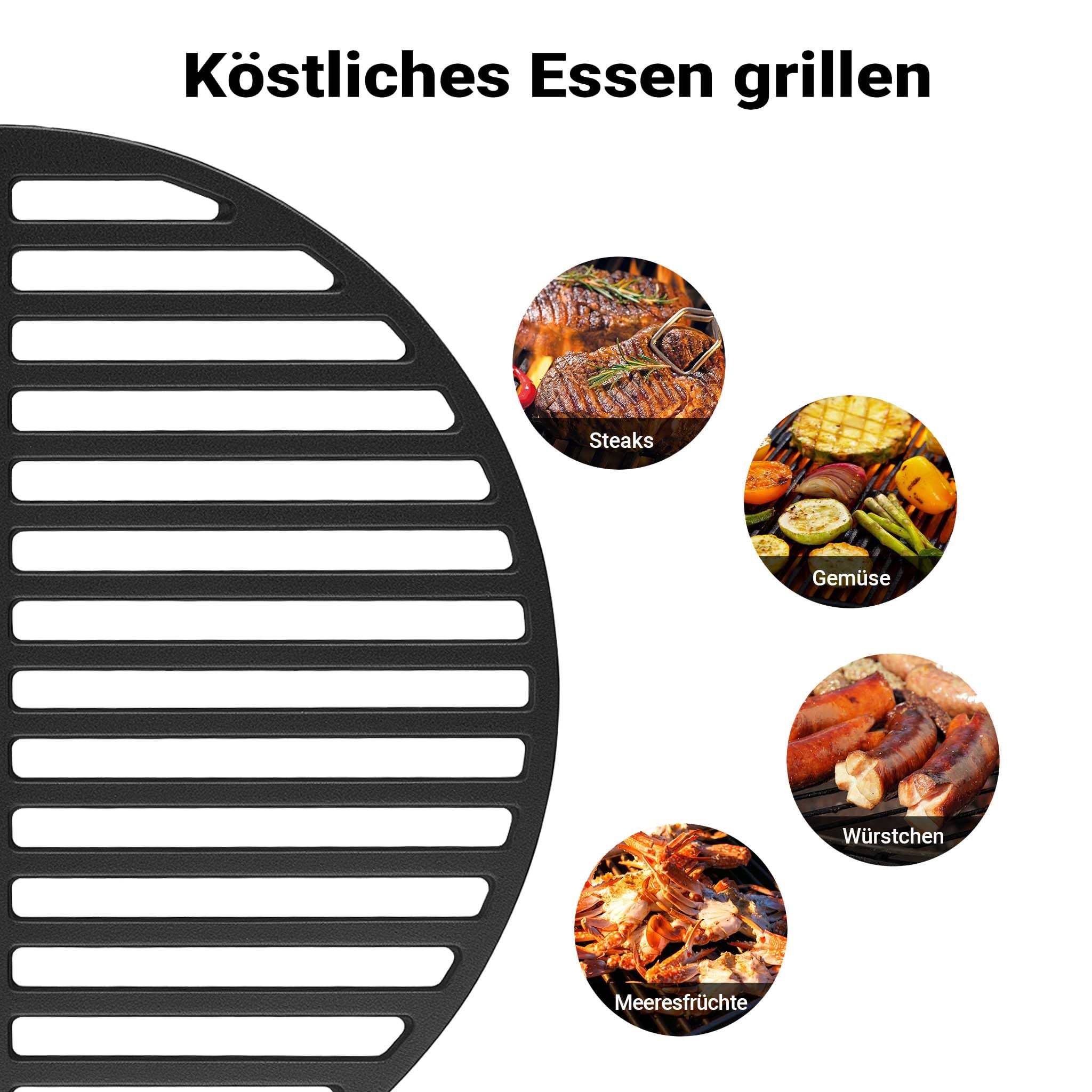 Wiltec Set 2x Griglia in ghisa, forma a mezza luna, 46,7 x 22,8 x 0,9 cm, per barbecue, bistecchiera, ideale per grigliare carne, pesce, verdure