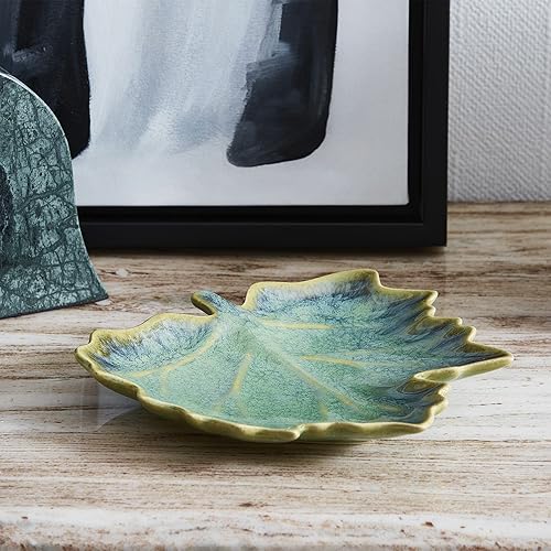 Miniatura 6 de VOMANA Plato de cerámica para joyas, bandeja de cerámica verde, plato de porcelana versátil para baratijas de porcelana, cuenco decorativo para