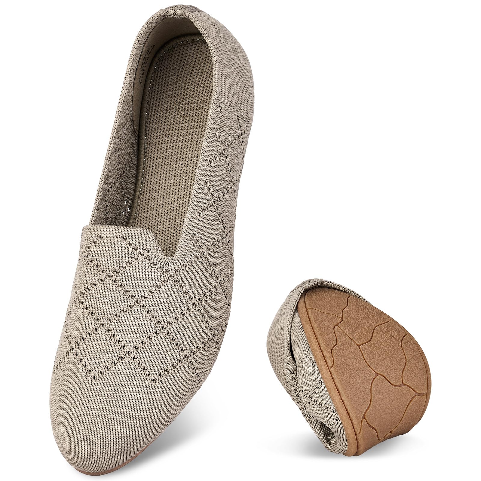 Puxowe Bequeme Ballerinas Damen Atmungsaktive Strick Flache Schuhe Memory Foam Faltbar Slipper Schlupfschuhe