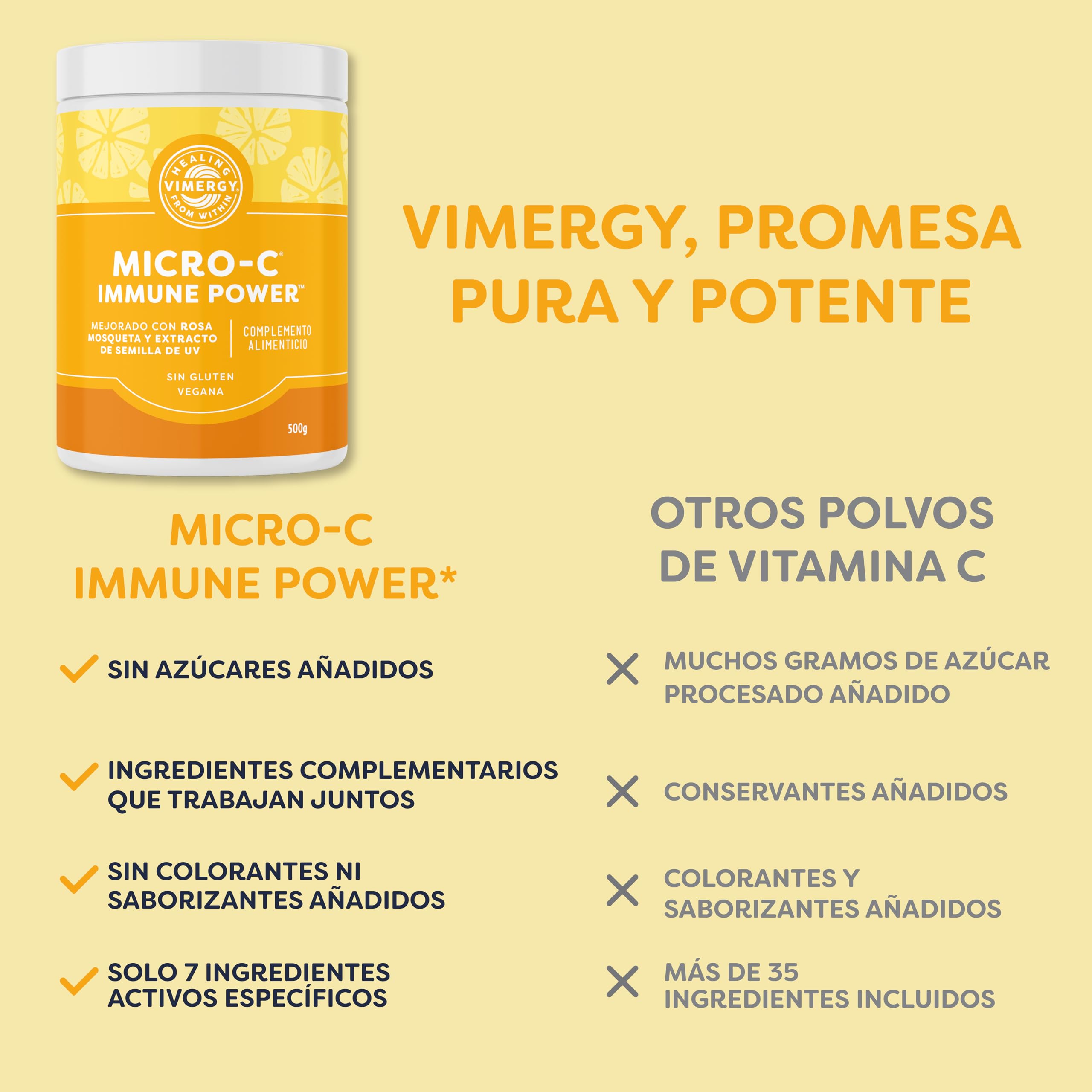 Vimergy Micro-C Immune Power* – 500g, 278 Porciones – Vitamina C en Polvo, 1000 mg – Ácido Ascórbico Amortiguado – Fórmula Vegana Sin Gluten