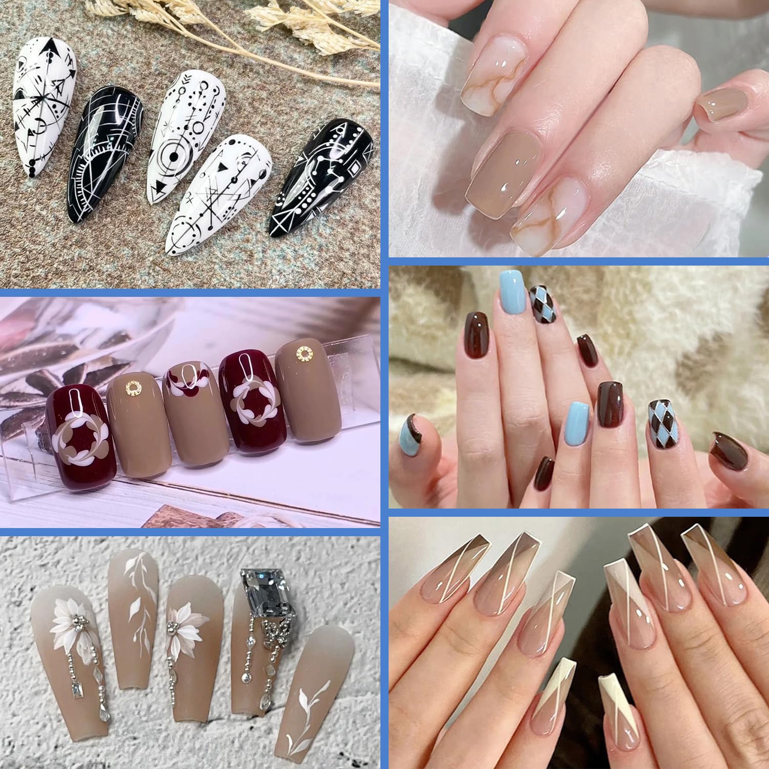 Pennelli per Nail Art, 5 Pezzi Pennelli Liner di Precisione, Pennelli per Unghie per Disegnare Linee Fini Attrezzo per gel UV Disegno Fodera Unghie Strumenti Manicure,Blu