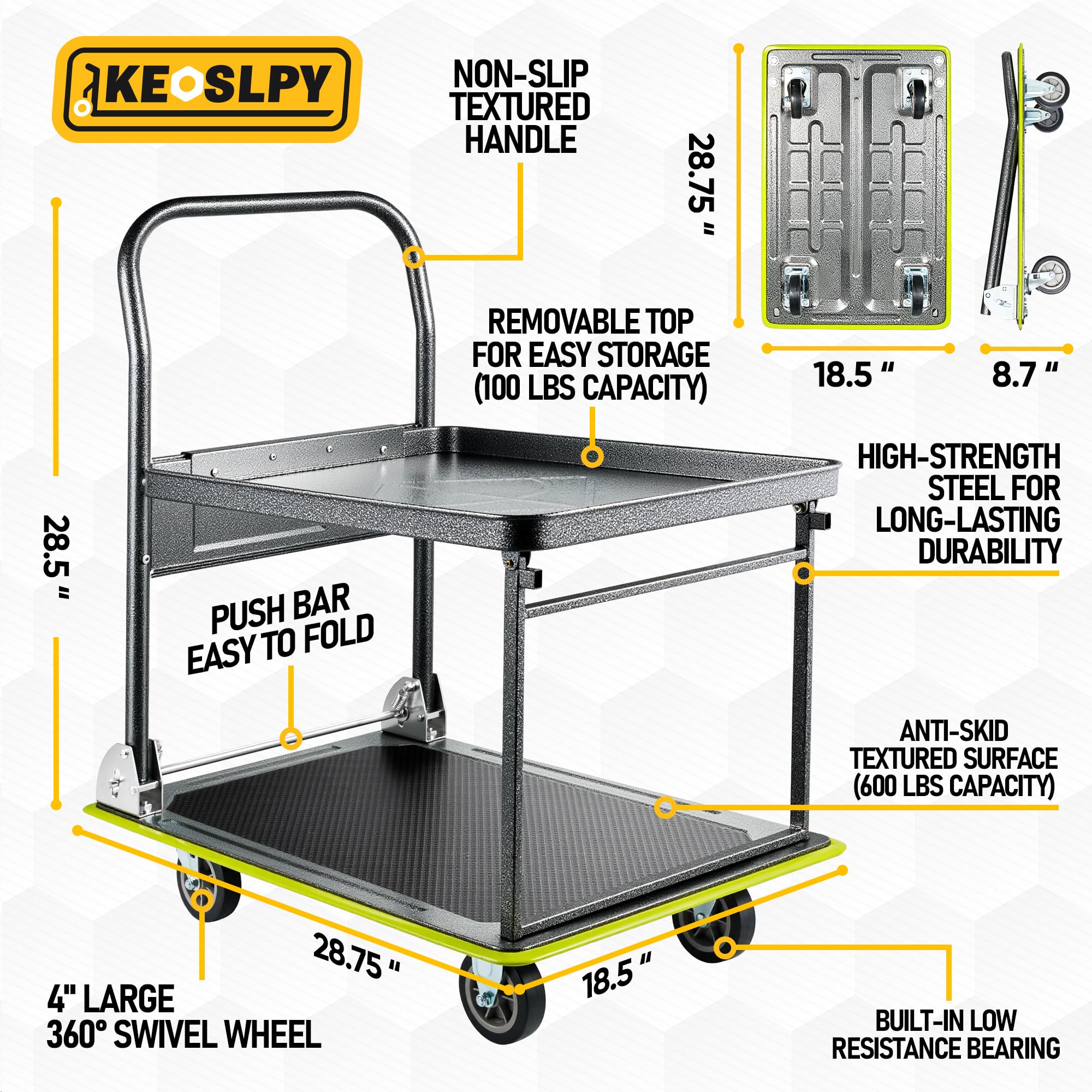 Heavy Duty Folding Cart Dolly - 700lbs Capacity -5