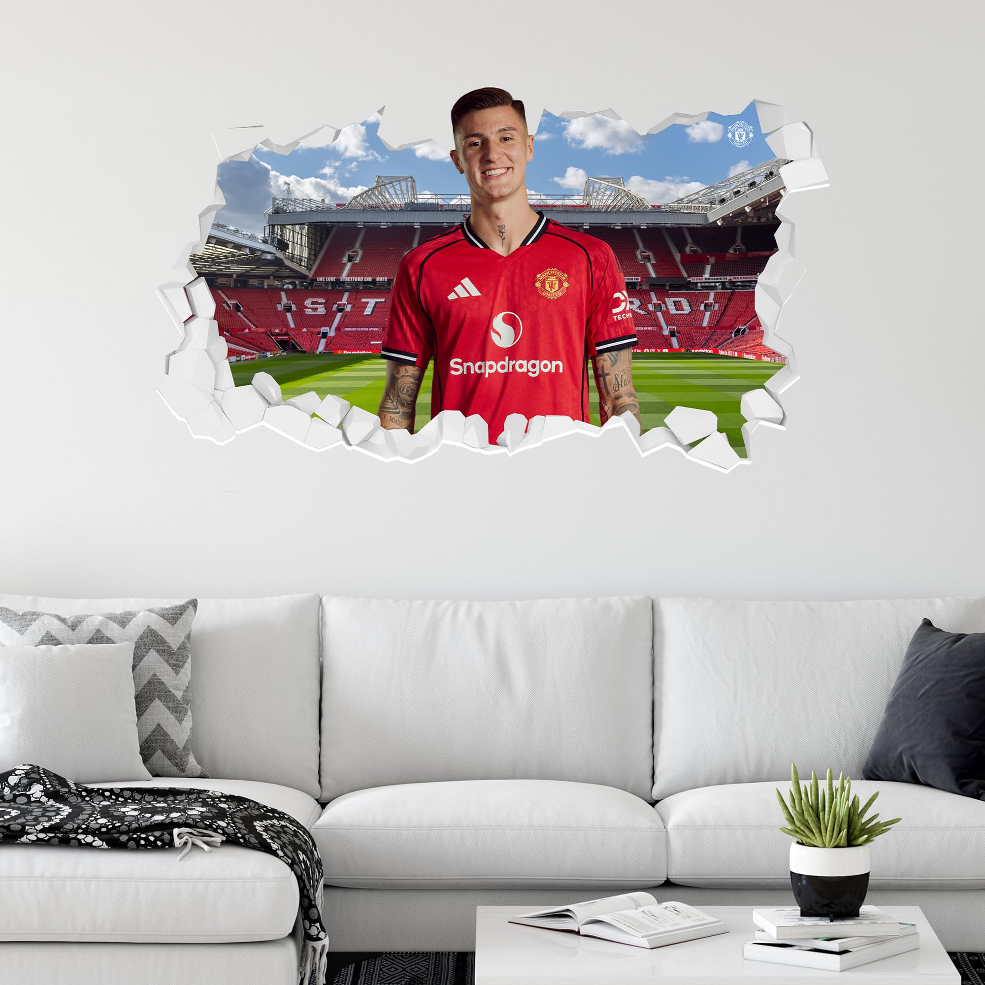 Manchester United FC Wall Sticker - Sesko 25/26 Broken Wall Decal Football Art (180cm Width x 100cm Height)