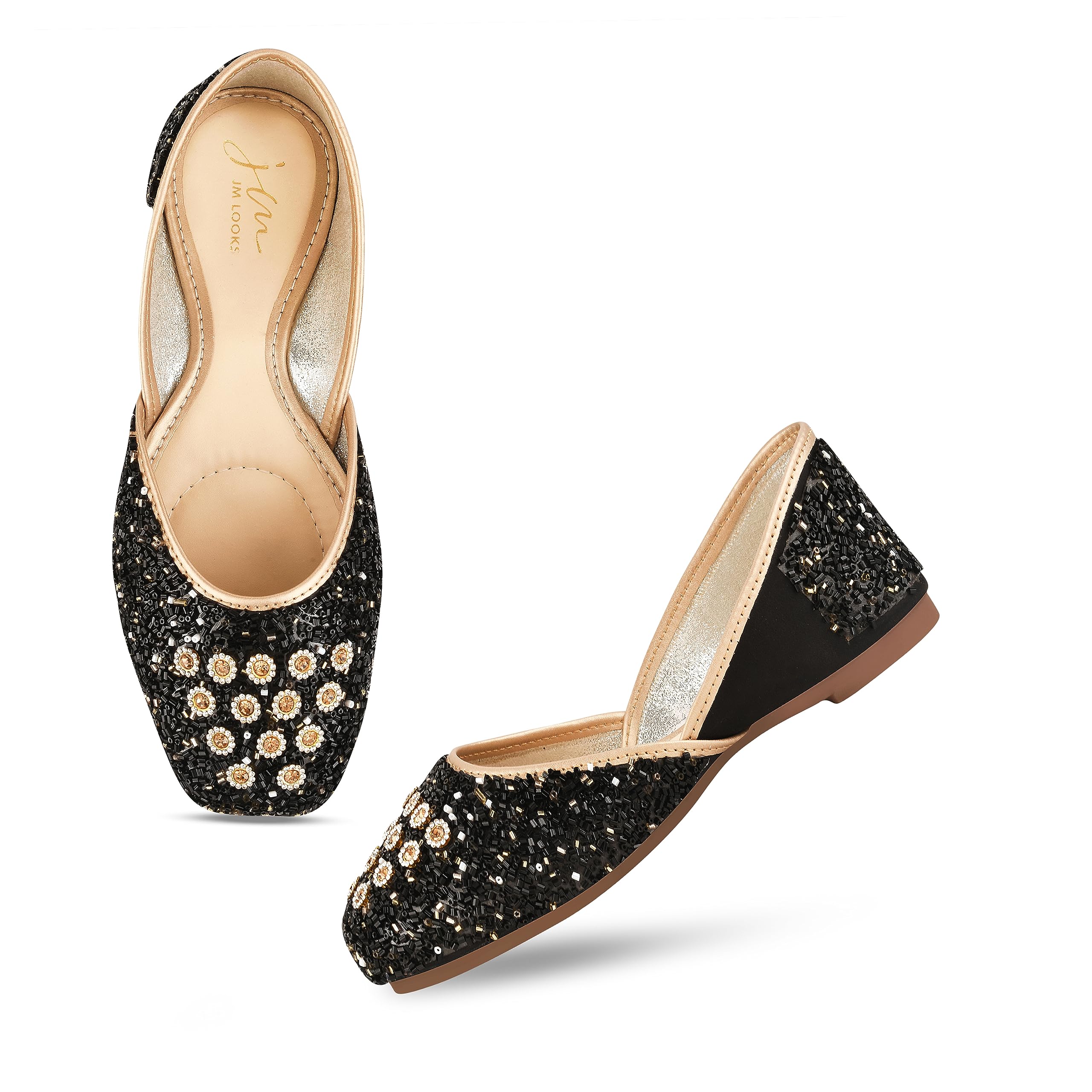 JM LOOKS Stylish Embroidered Jutti for Women/Girls | Embellished Stone Work Jutti | Wedding Bellies | Women Ethnic Shoe Traditional Mojari | Kolhapuri/Jaipuri/Punjabi Jutties | (Black, 41) (B0CFL2F2FZ) Amazon Price History, Amazon Price Tracker