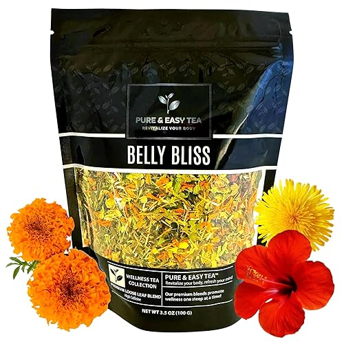 Pure And Easy Tea, Belly Bliss, té de limpieza y desintoxicación, soporta un peso saludable, ayuda a reducir la hinchazón, suministro para 30 días,