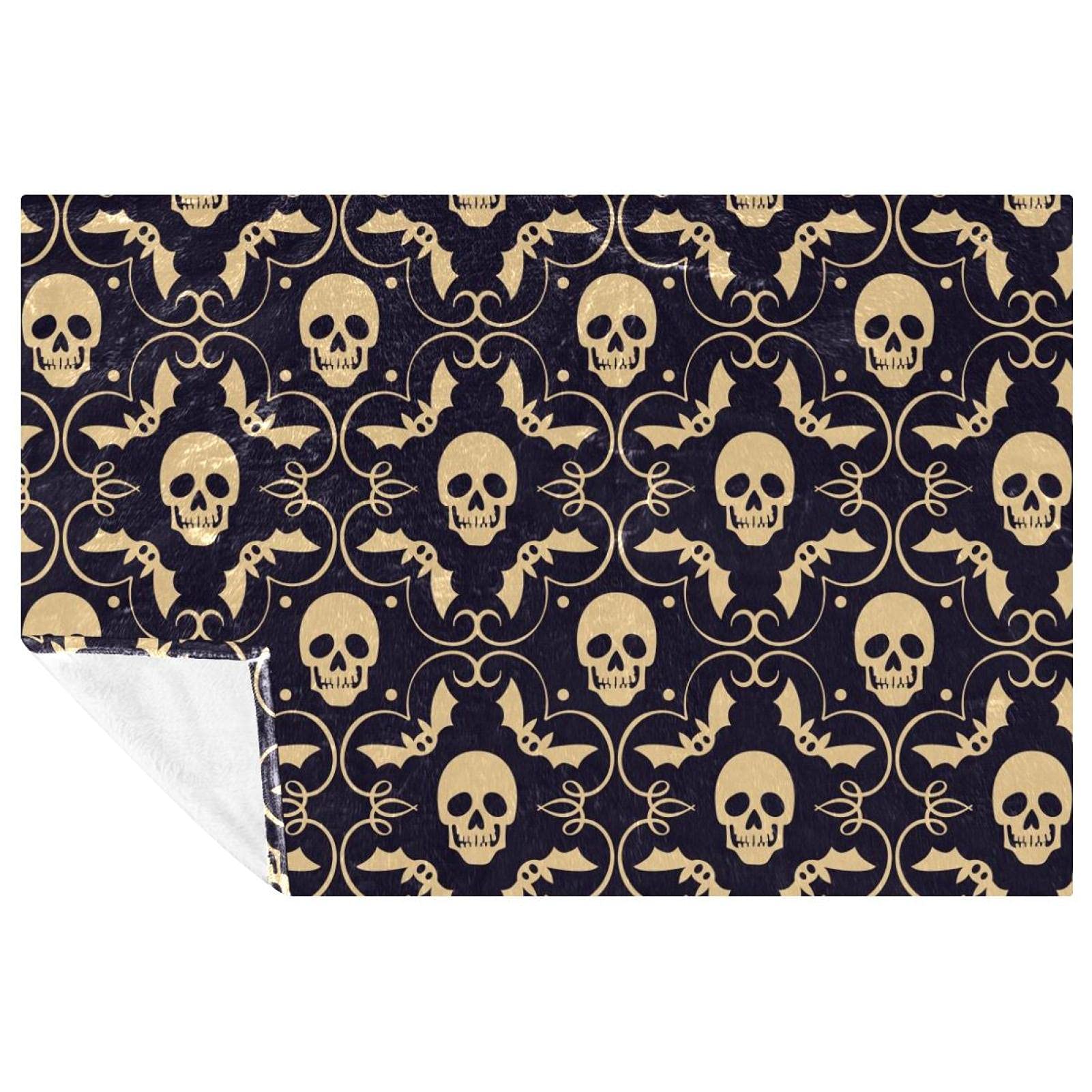 Plaid lit motif tête de mort couverture chaude canapé camping 150x100cm