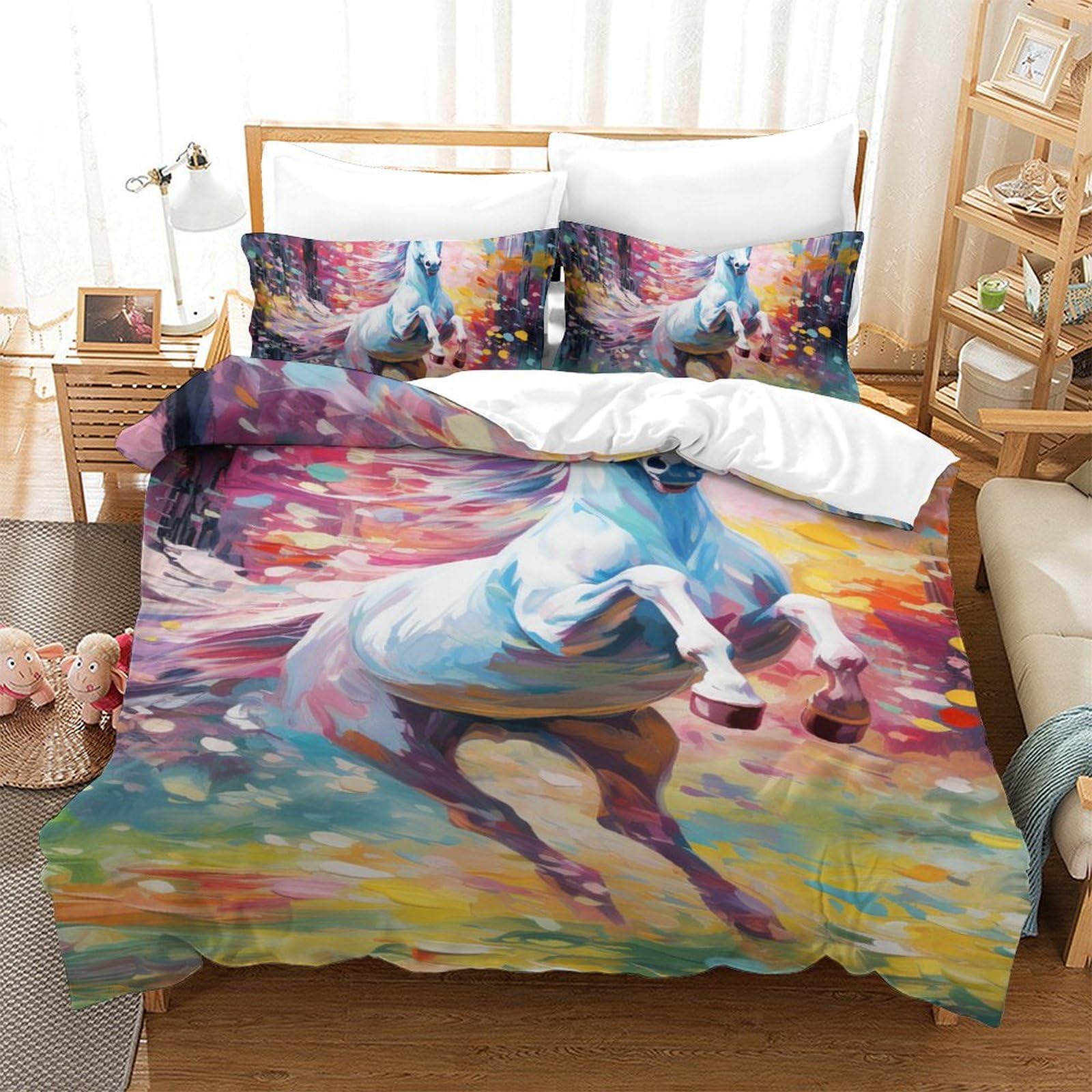 Housse de couette cheval 3D 140x200 pour relooker une chambre d'adolescent passionné