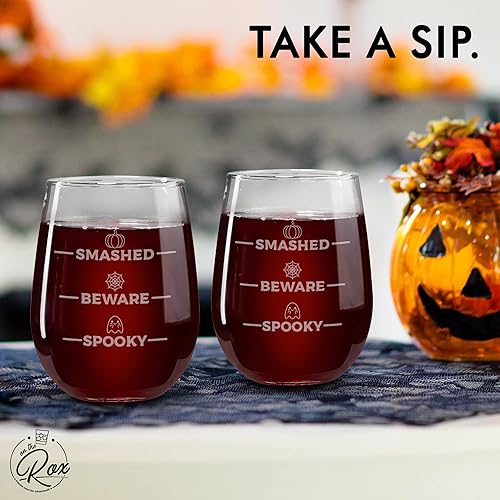 Miniatura 4 de On The Rox Drinks Regalos de copa de vino de Halloween para mujeres, con texto en inglés "I Too Old For This Sheet Faced 2PC", juego de copas de