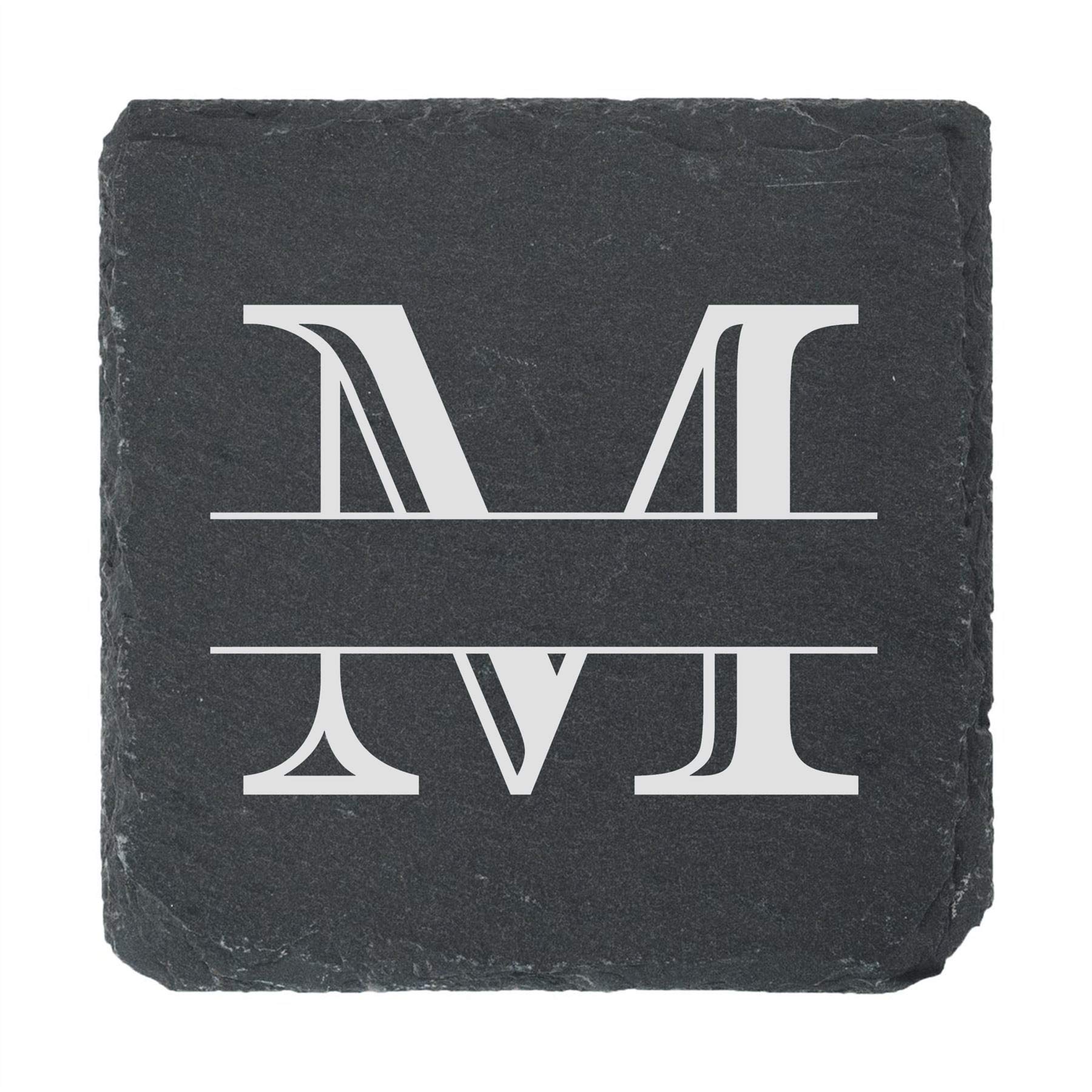 Personalised Engraved Novelty Initial and Name Square Slate Coaster, Letter M, Set of 4, Personalise with Any Name, Perfect for Any Occasion