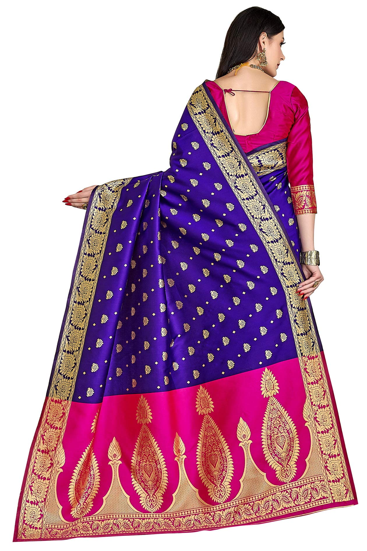 Glory Sarees Women’s Silk Blend Banarasi Saree (Banarasi_Saree114_Blue) 1