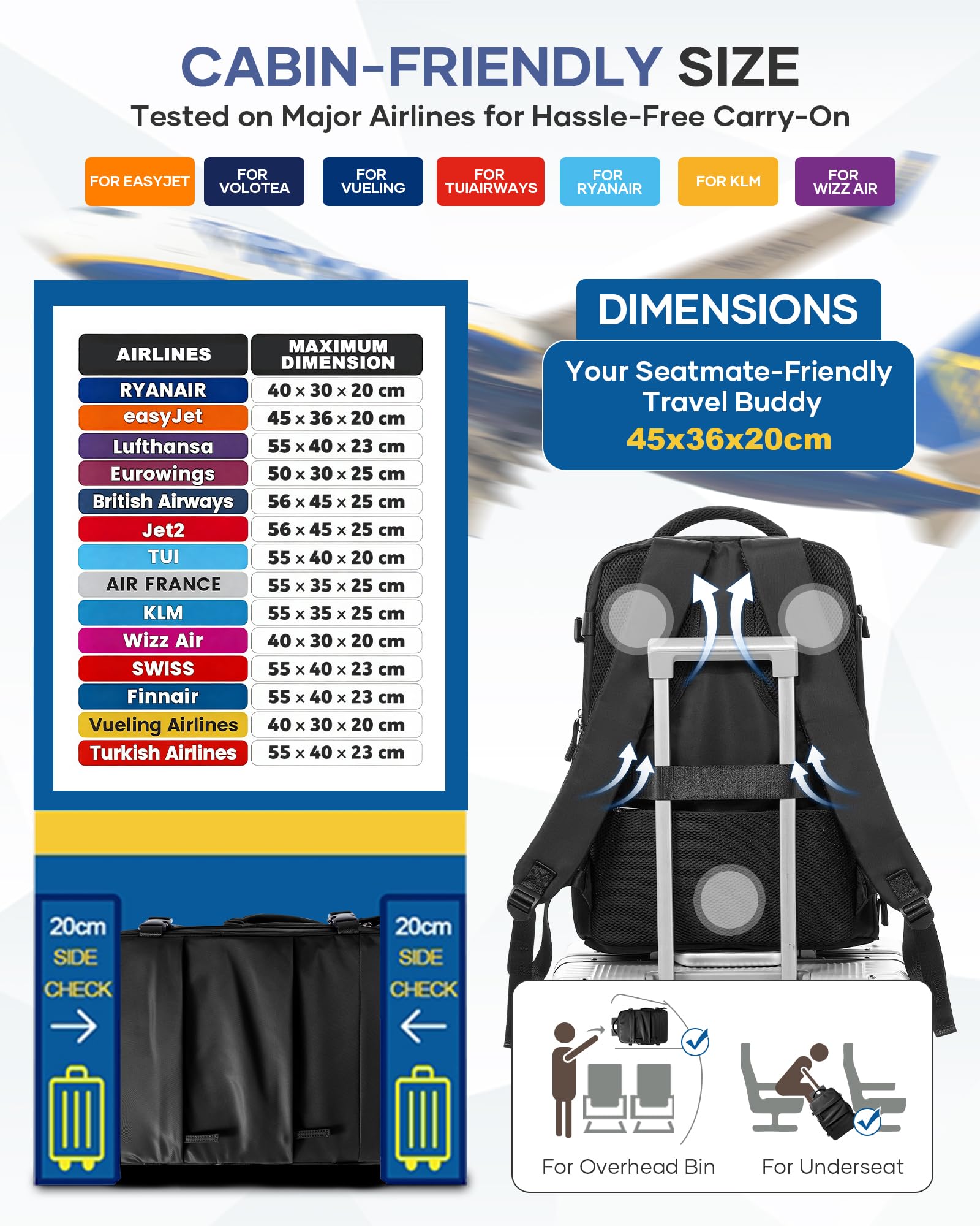 Vakuum Rucksack Handgepäck Airbag Rucksack mit Vakuumpumpe Travel Vacuum Backpack Damen Herren Vacpack Tasche Handgepäck Flugzeug Reiserucksack mit Vakuumsystem, Schwarz