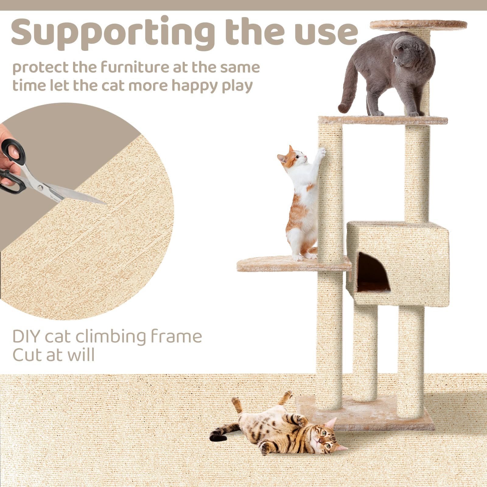 Dywan do drapania kota na ścianę, samoprzylepna mata do drapania, 200 cm x 40 cm, ściana Climbing Cat Scratcher Wall
