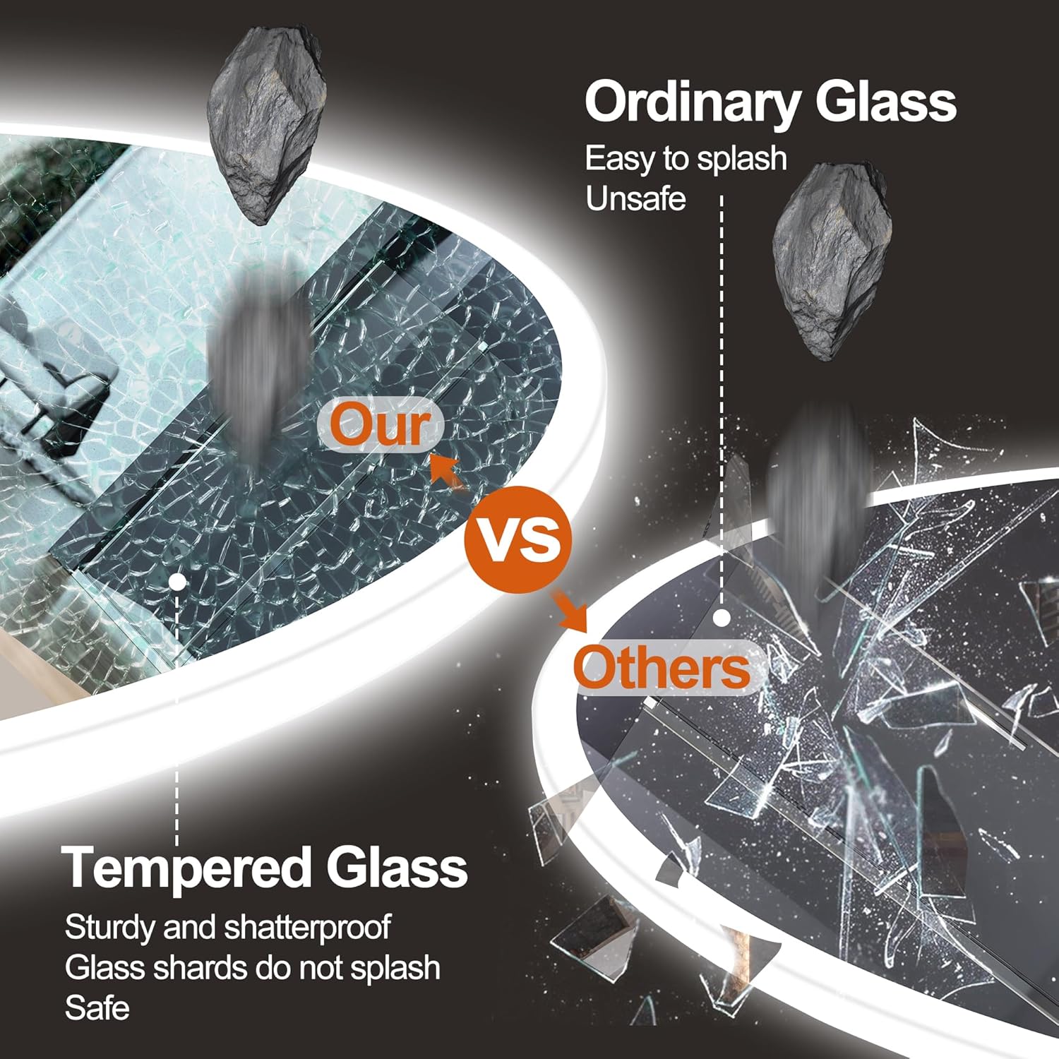 S·BAGNO 24'' Round Bathroom Mirror with Lights, LED Bathroom Vanity Wall Mirror with Anti-Fog, Stepless Dimmable, 3 Colors, Tempered Glass Lighted Vanity Smart Mirror for Bathroom(No Bluetooth)