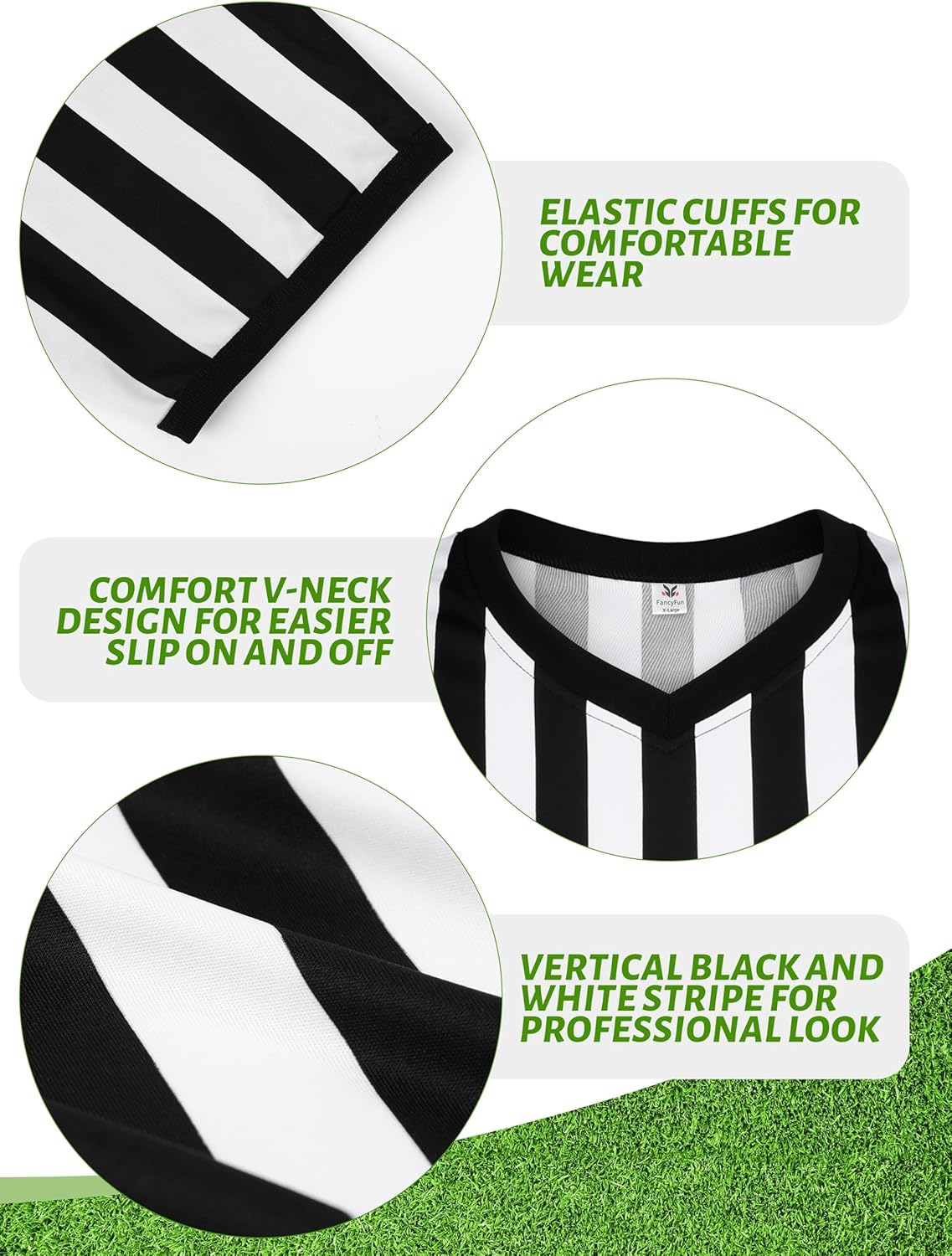 3 Pcs Referee Shirt Costume, Referee Costume Women Men V-Neck Ref Umpire Shirt for Soccer Football Player - Image 5