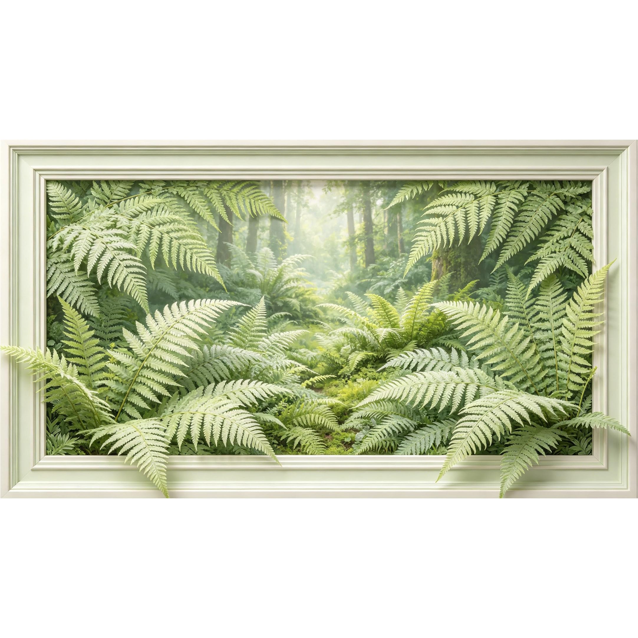 QZLITHOTIC 50×90cm3D Framed Wall Art， Lush Botanical Fern Forest Landscape， Self?Adhesive Mural， Water?Activated Peel & Stick Fabric Decor Wall Decal for Bedroom Living Room