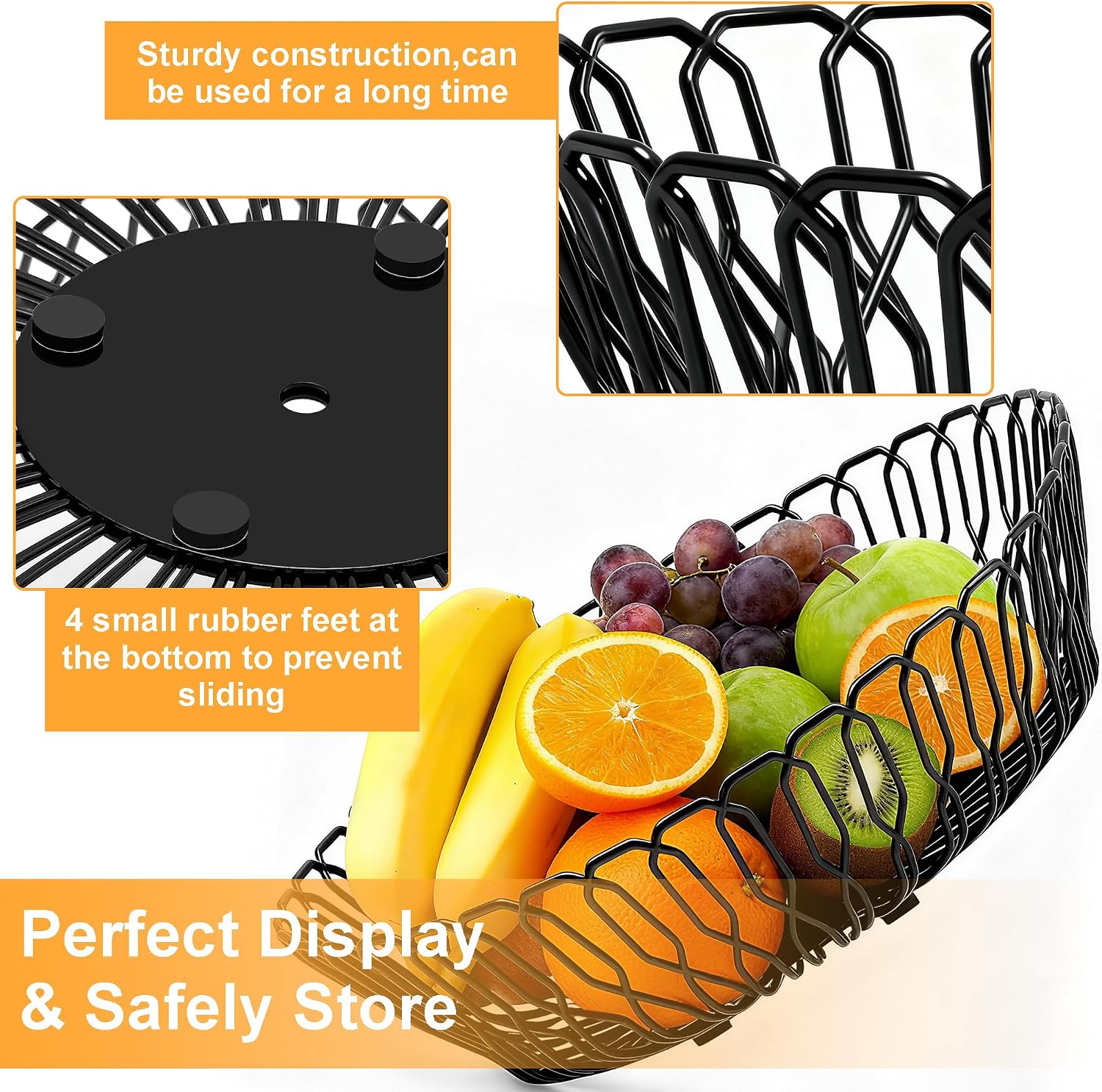 Metal Wire Fruit Bowl, Black Metal Baskets