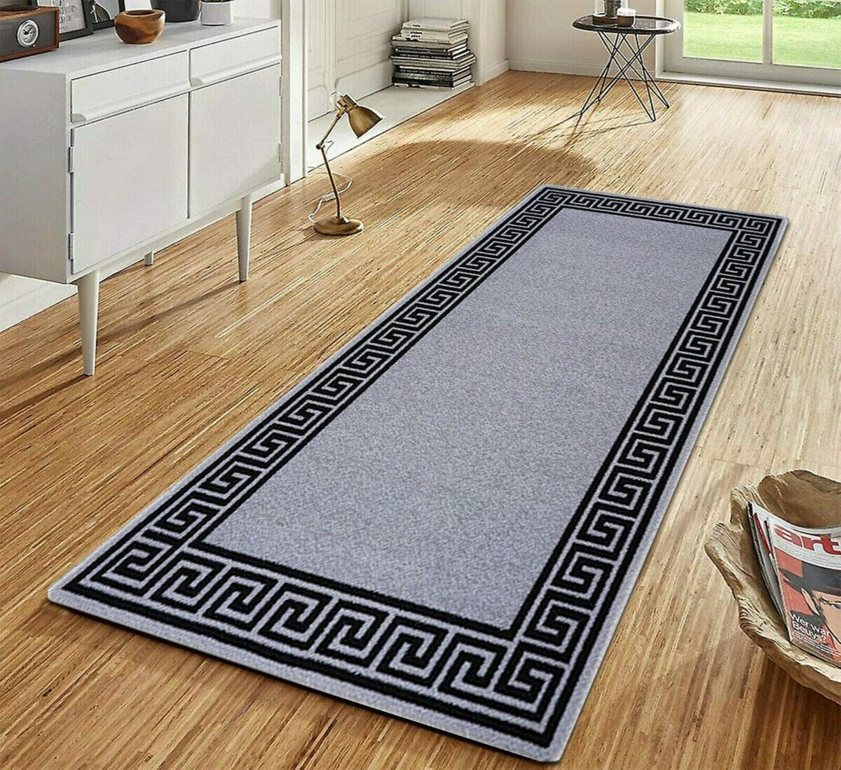 THL Gel Backed Runner Normal Pile Rug Non Slip Carpet Floor Mat Door Mat (Grey-Black, 80x300)